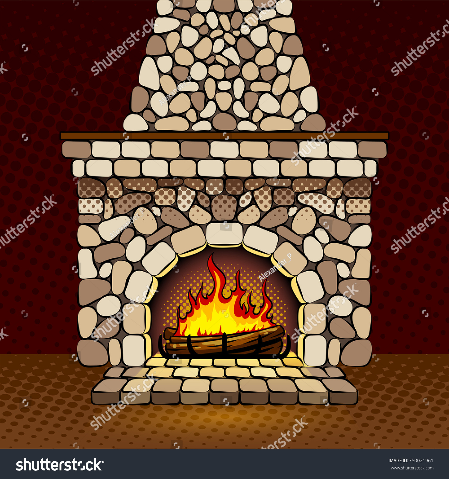 Fireplace Home Pop Art Retro Raster Stock Illustration 750021961 ...