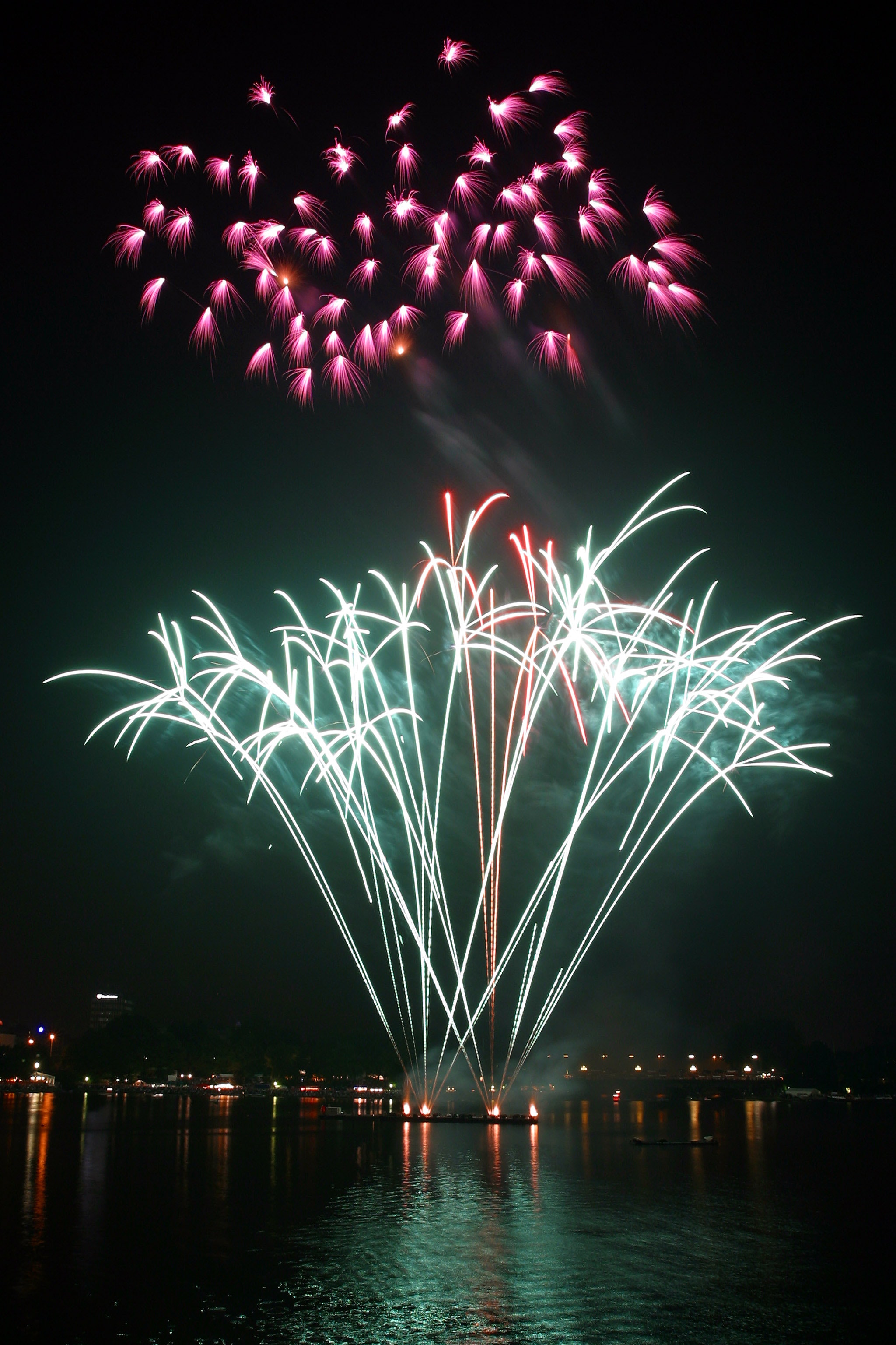 Fireworks display during nighttime photo