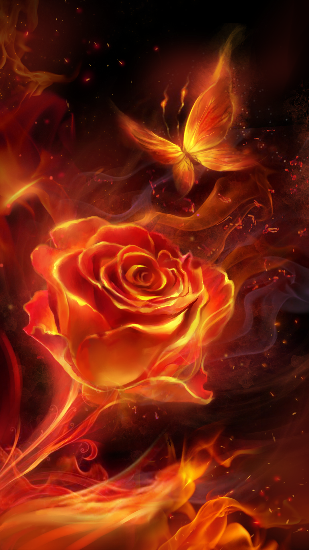 Fiery rose and butterfly! flame live wallpaper | Roses | Pinterest ...