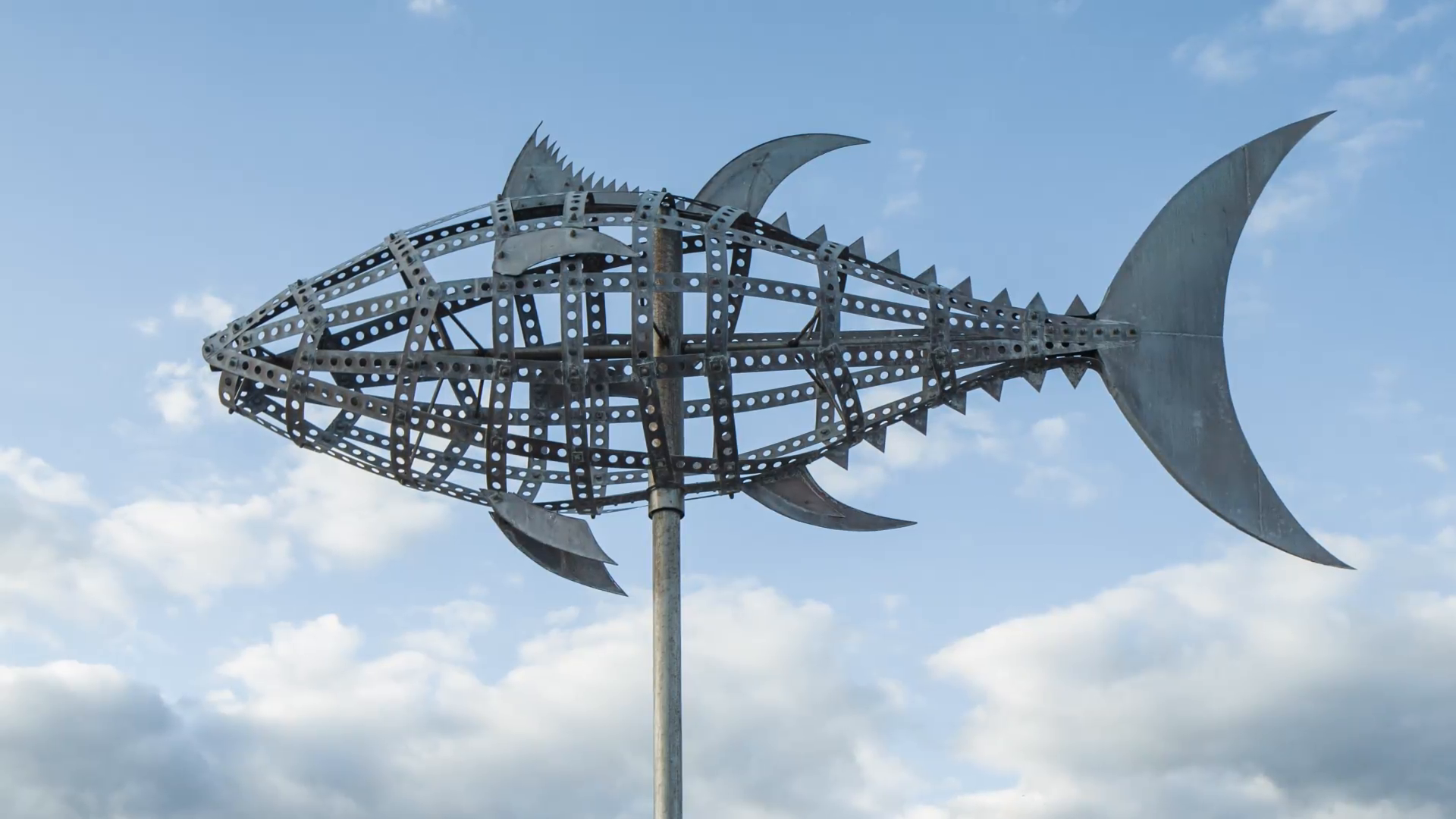 a metal fish sculpture in tarifa spain Stock Video Footage - Videoblocks