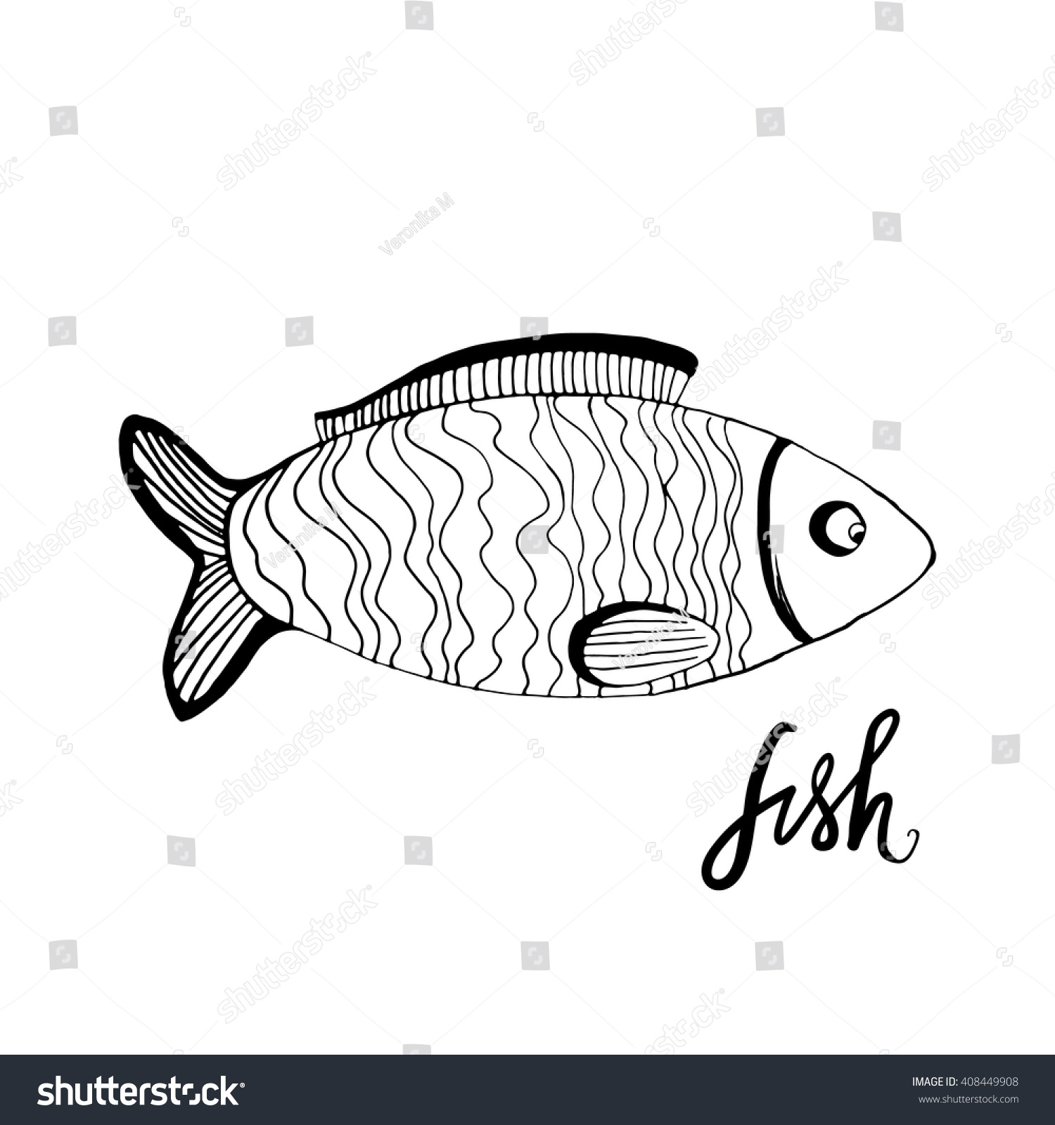 Doodle Fish Sketch On White Background Stock Vector 408449908 ...