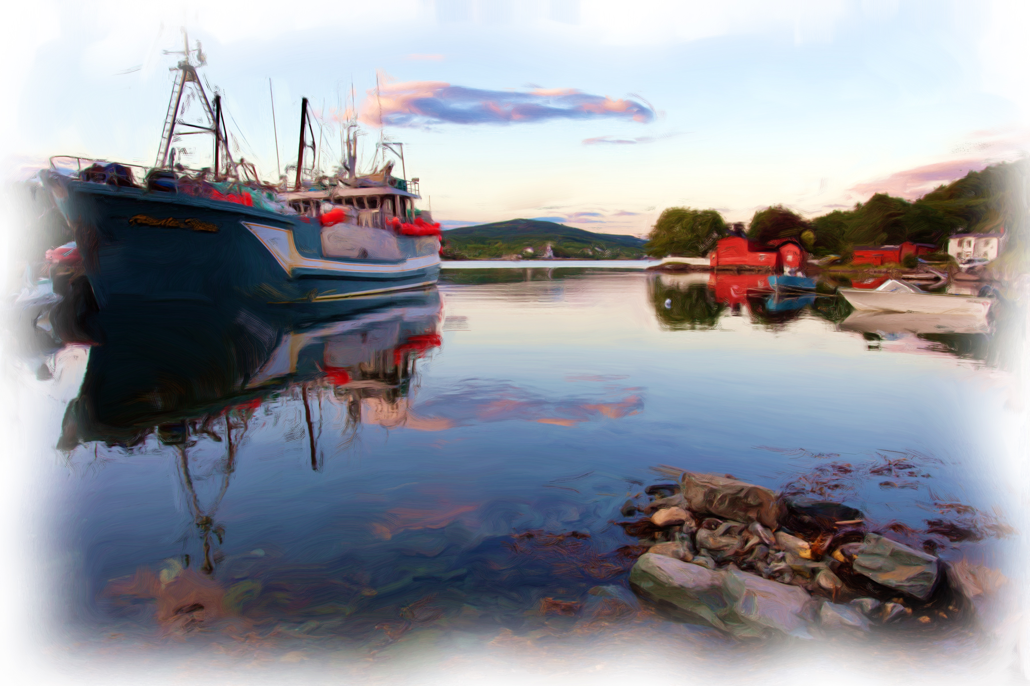 Fishing boat oil painting photo