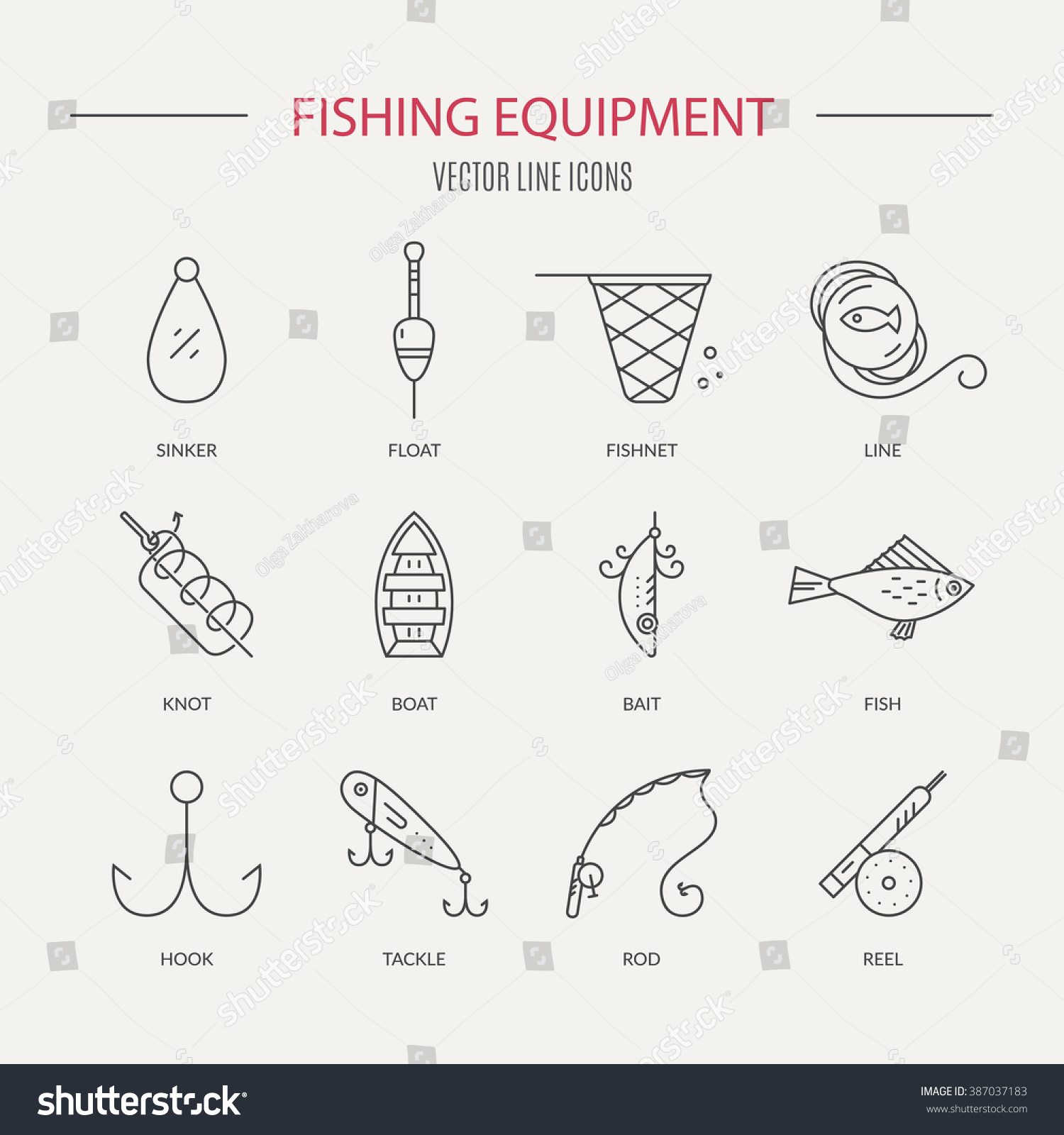 Collection Different Fishing Gear Names Made Stock Vector 387037183 ...