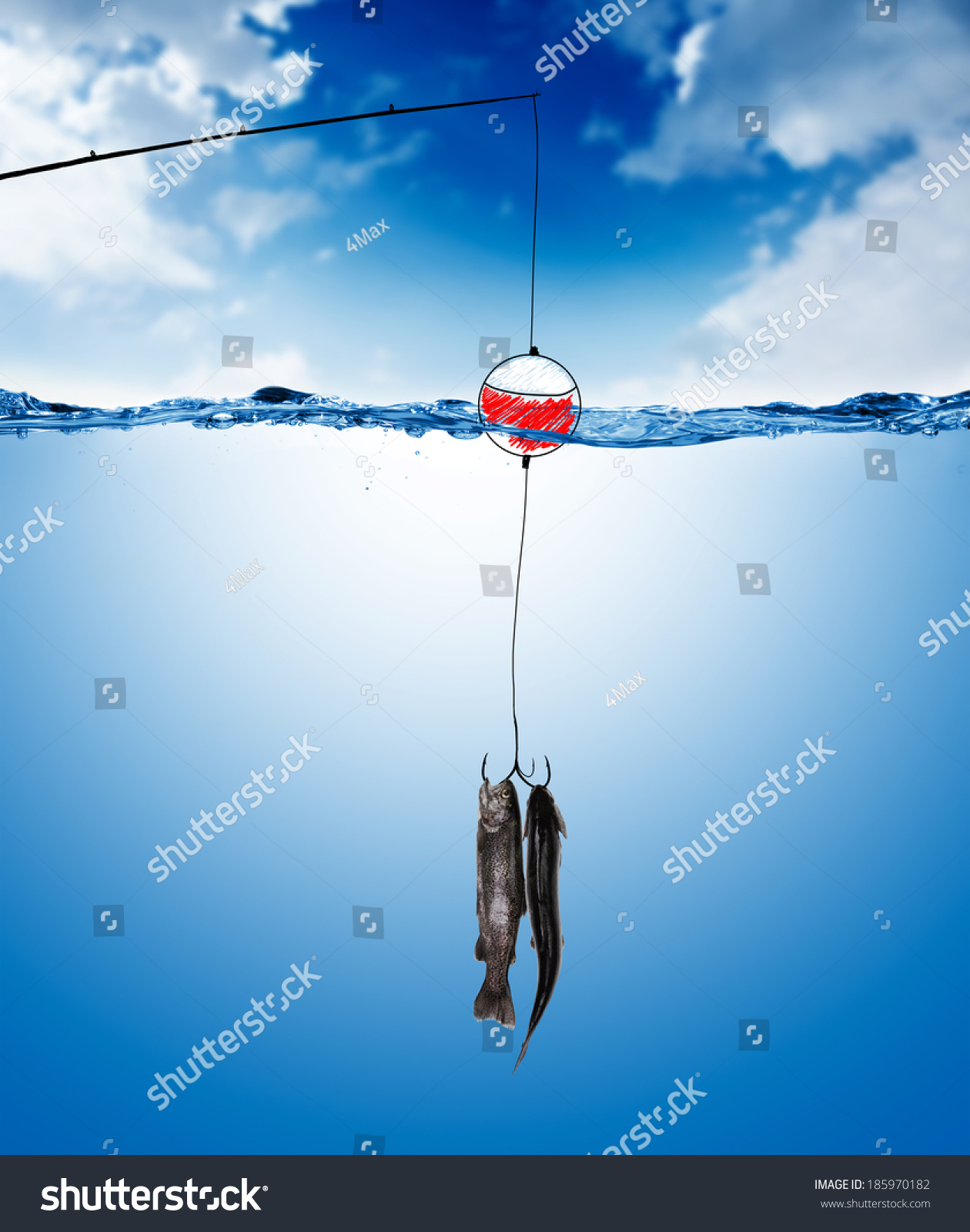 Fishing Line Hook Underwater Fish Under Stock Photo 185970182 ...