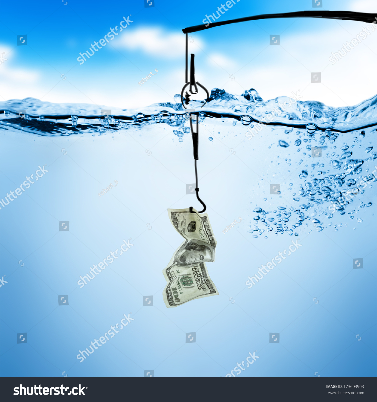 Fishing Line Hook Dollar Bill Underwater Stock Illustration ...