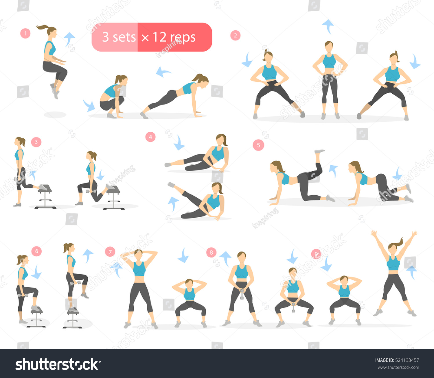 Workout Girl Set Woman Doing Fitness Stock Photo (Photo, Vector ...