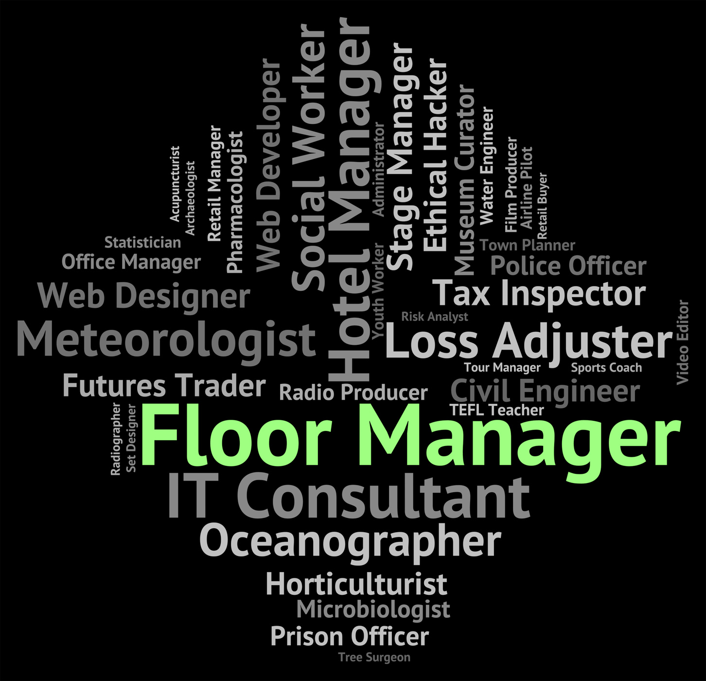 Floor manager represents executive managing and word photo