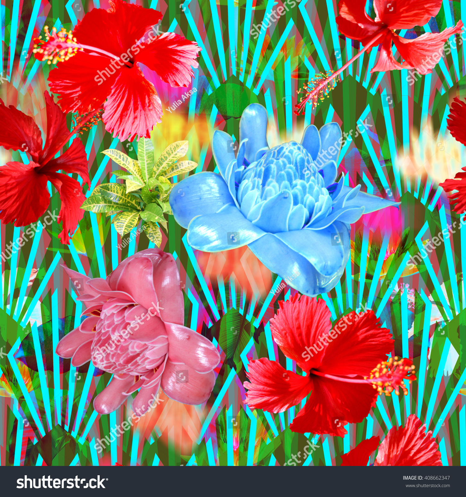 Floral Collage Tropical Background Seamless Pattern Stock Photo ...