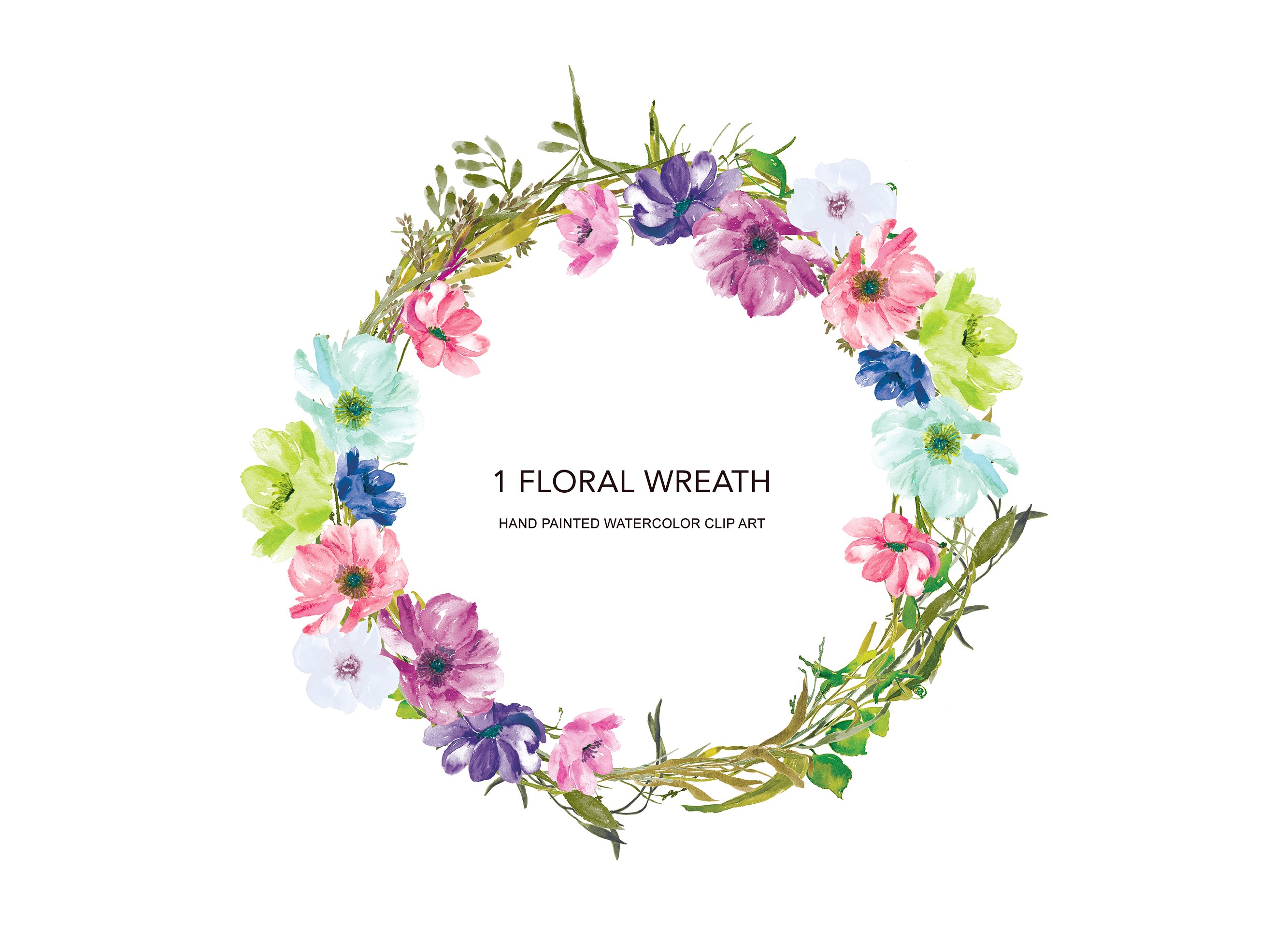 Colorful Floral Wreath Clip Art ~ Illustrations ~ Creative Market
