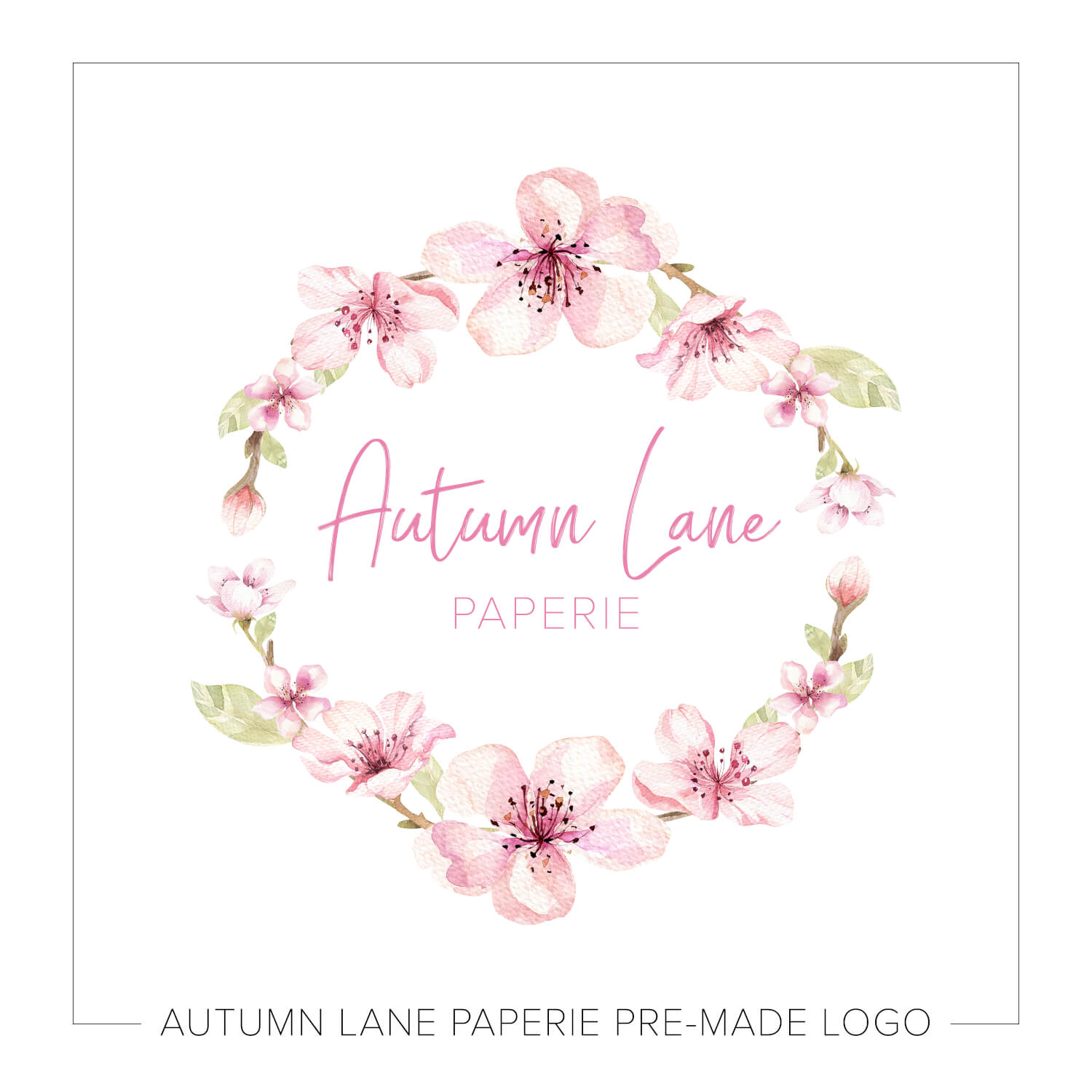 Watercolor Pink Floral Wreath Logo J53 - Autumn Lane Paperie