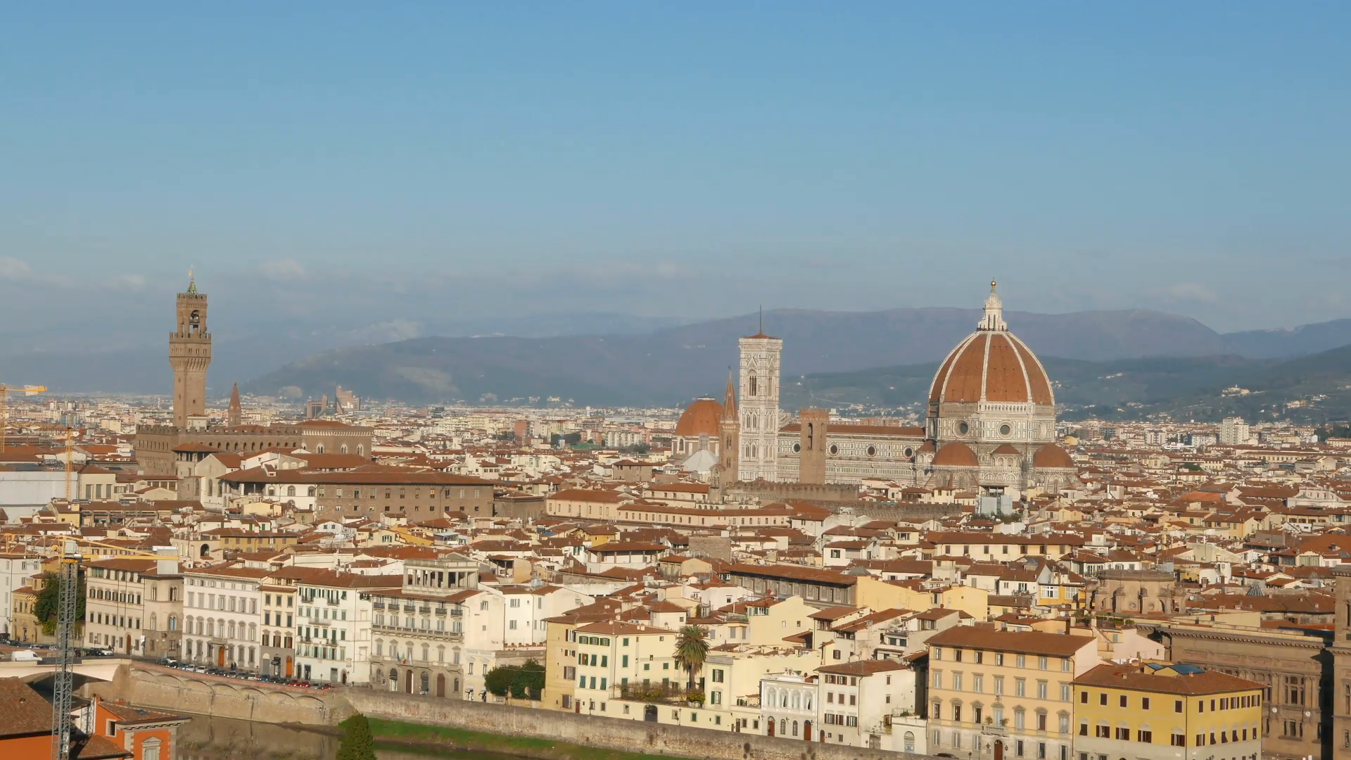 Italy Tuscany Toscana Florence skyline Palazzo Vecchio River Arno n ...