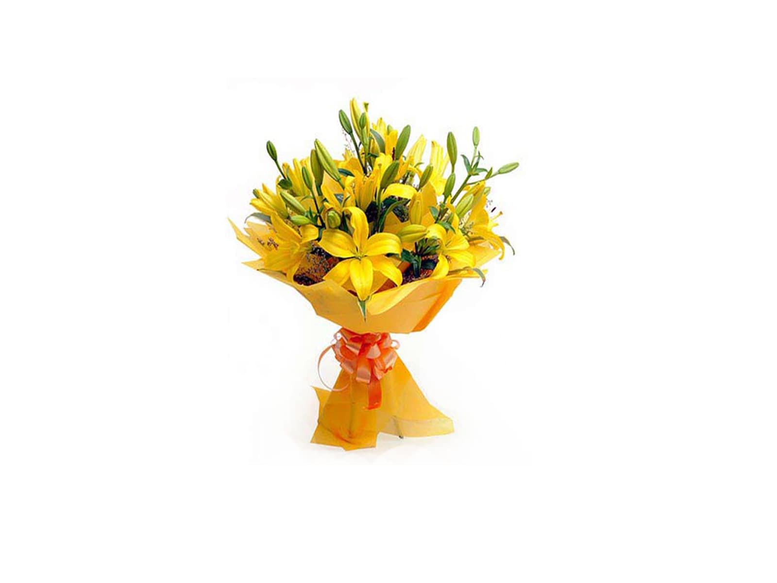 12 Yellow Lilies Flower Bouquet - PlantKart.com