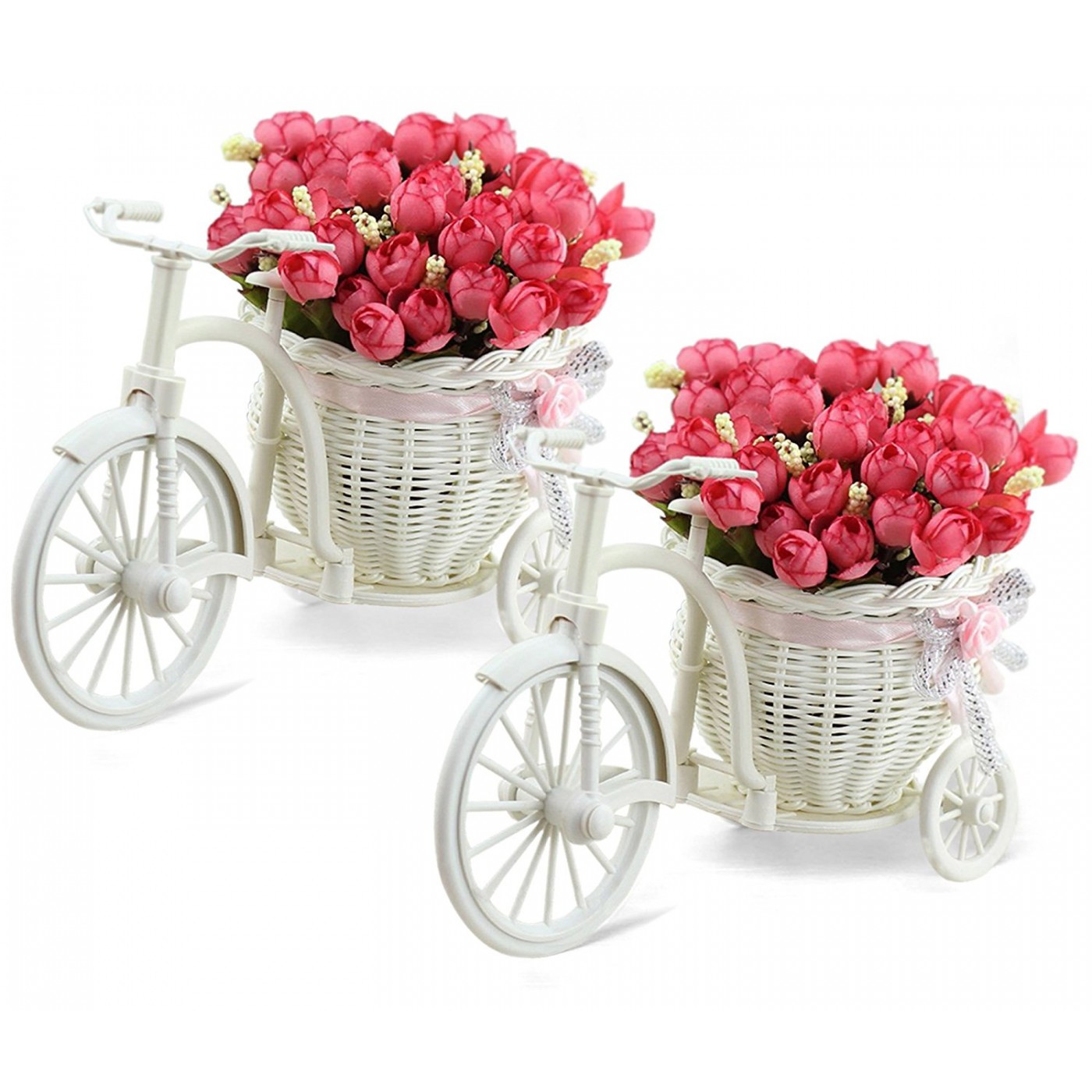 Cycle Shape Flower Vase with Flower Bunches (Set of 2)