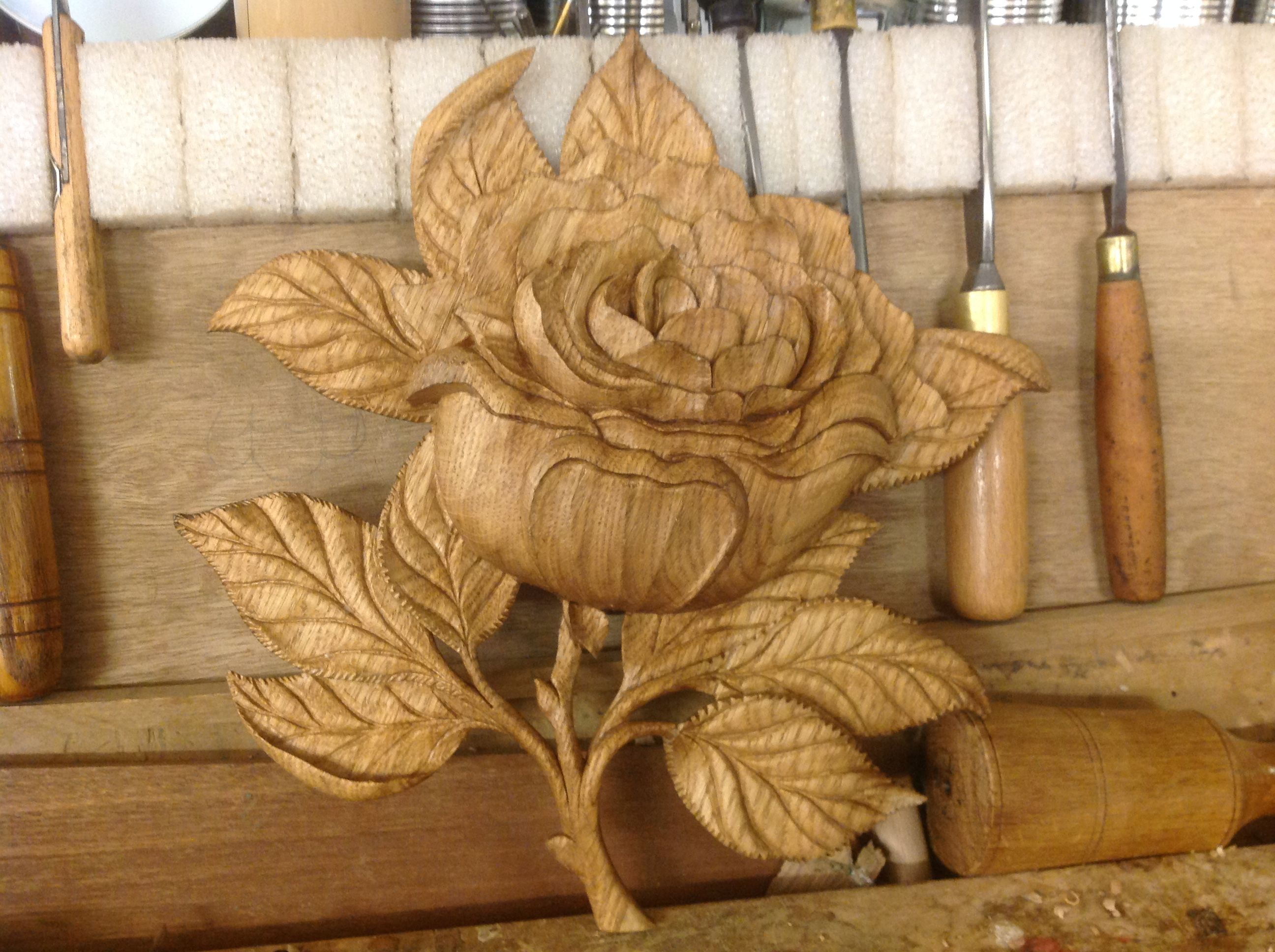 Lillyfee Wood Carving Studio: hand carved rose detail. Flower ...