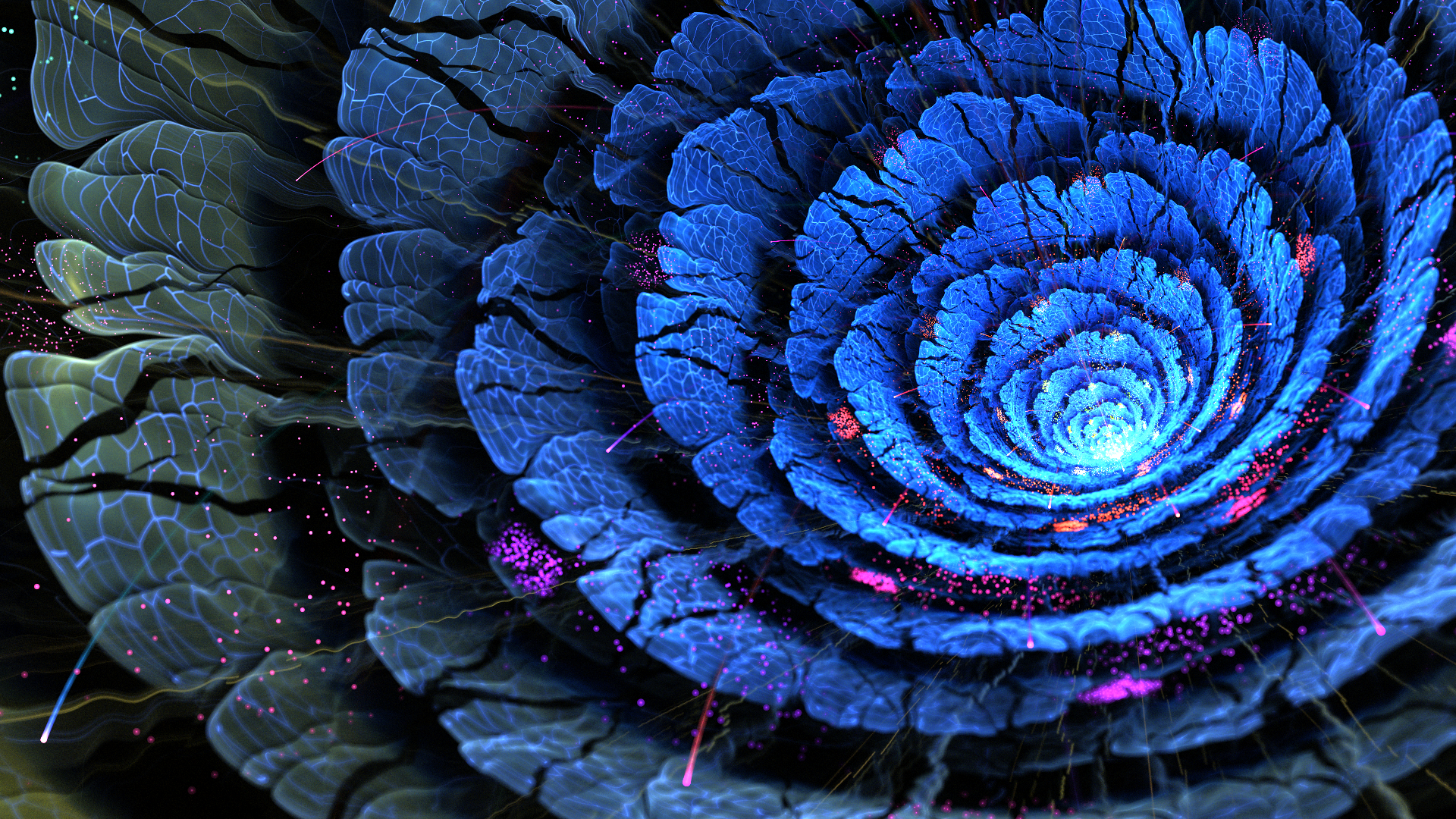 Abstract Blue Bokeh Digital Art Flowers Fractals Sparkles Spirals ...