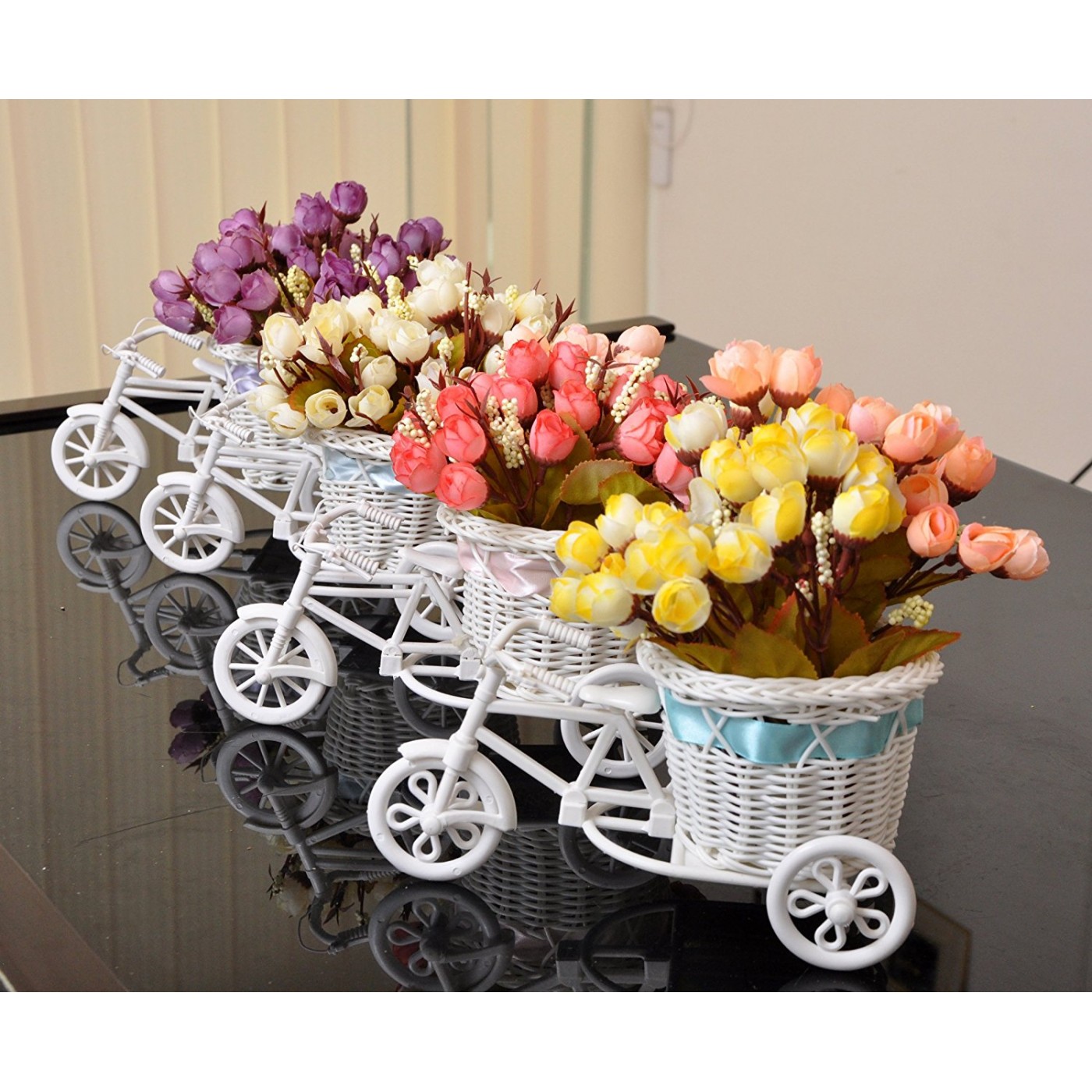 Flower Vase Cycle Shape with Flower Bunches (Set of 4)