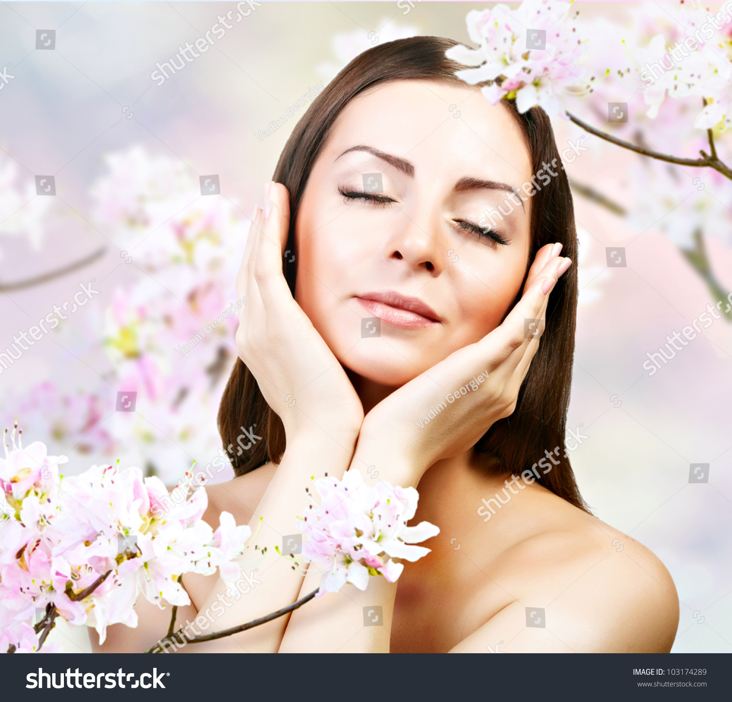 Beautiful Girl Spring Flowers Skin Care Stock Photo (100% Legal ...