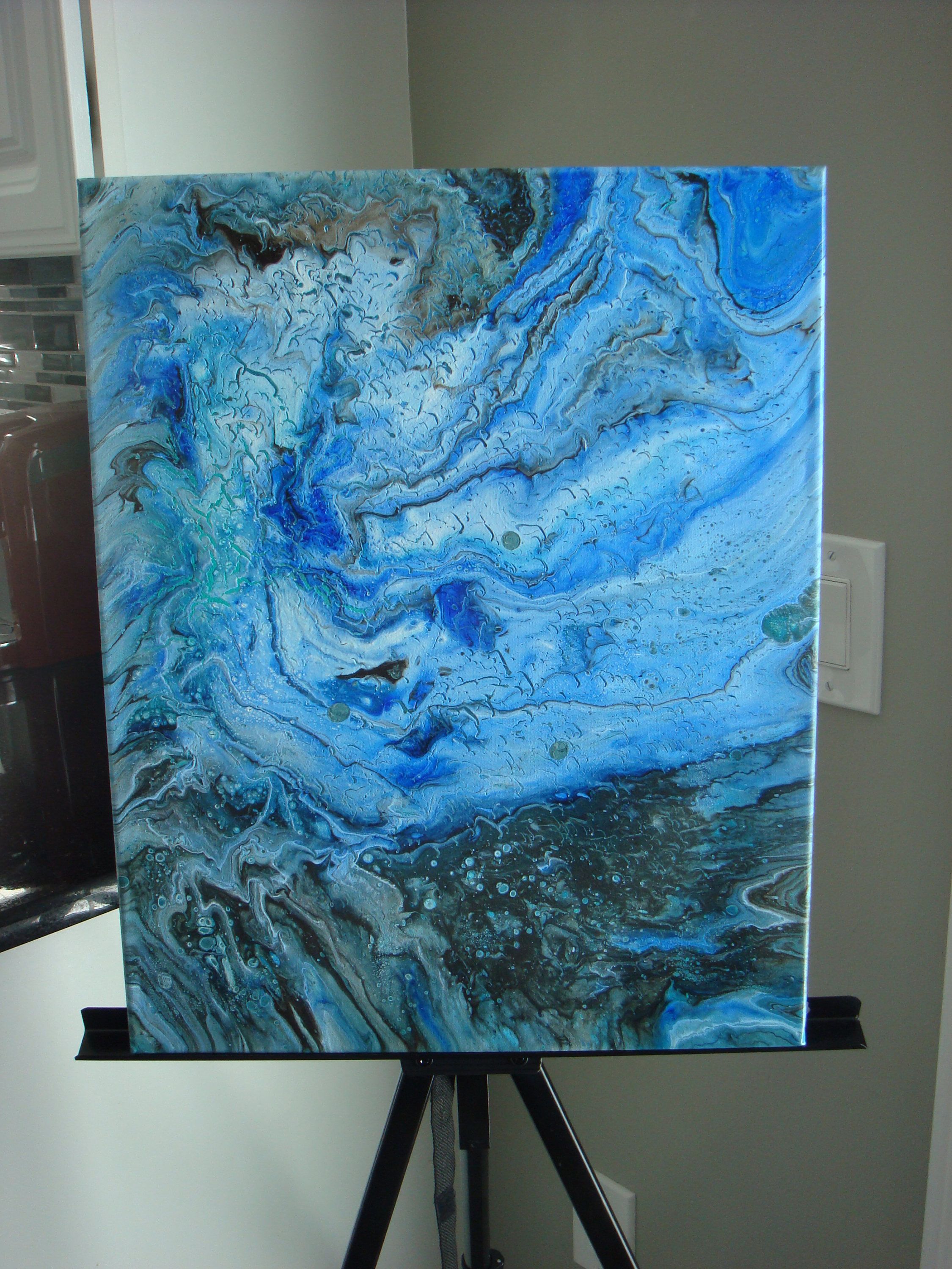 Fluid Abstract Art - Blue Ocean 2- Original Acrylic Painting on ...
