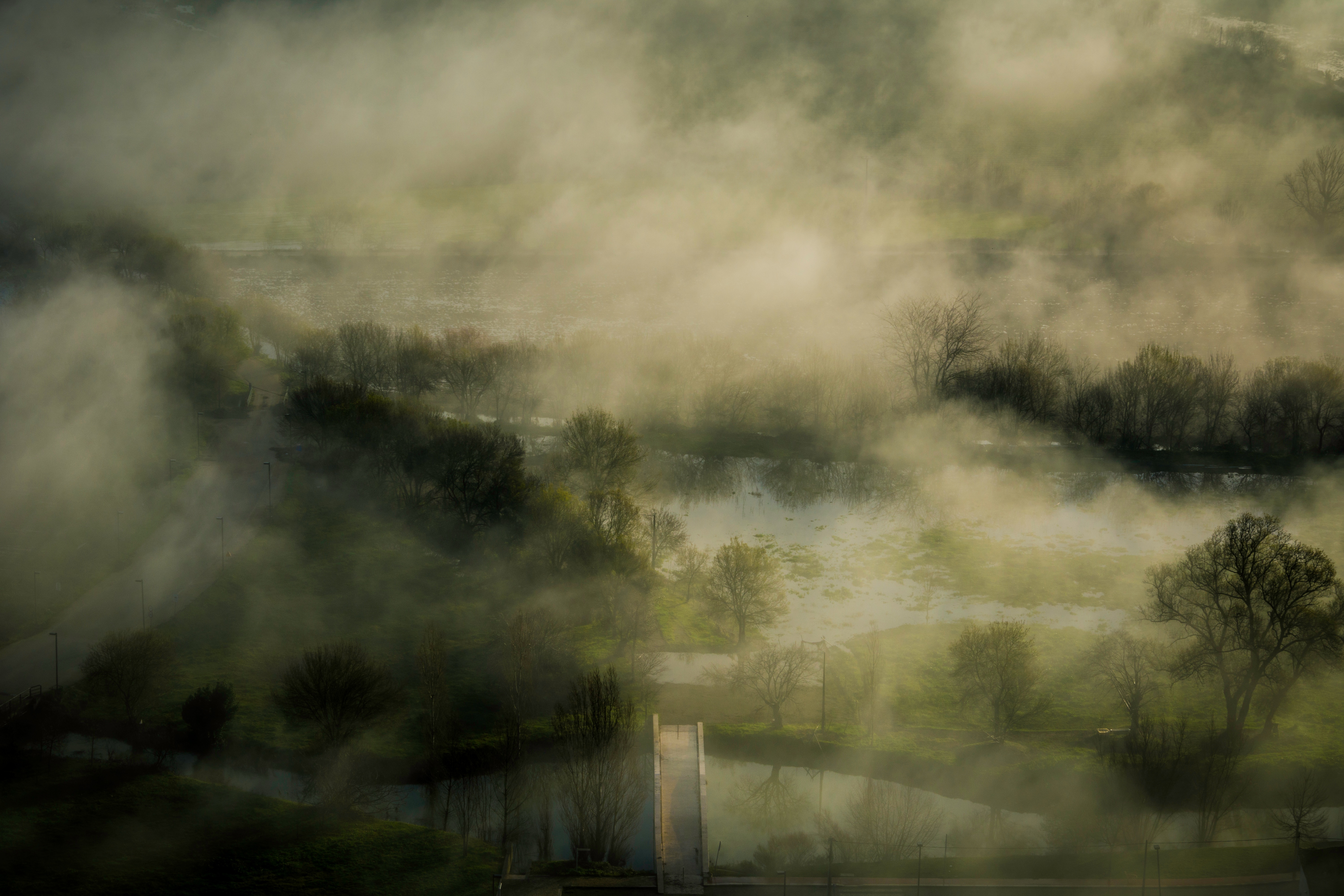 Foggy Swamp, Bridge, Cloud, Cloudy, Fog, HQ Photo