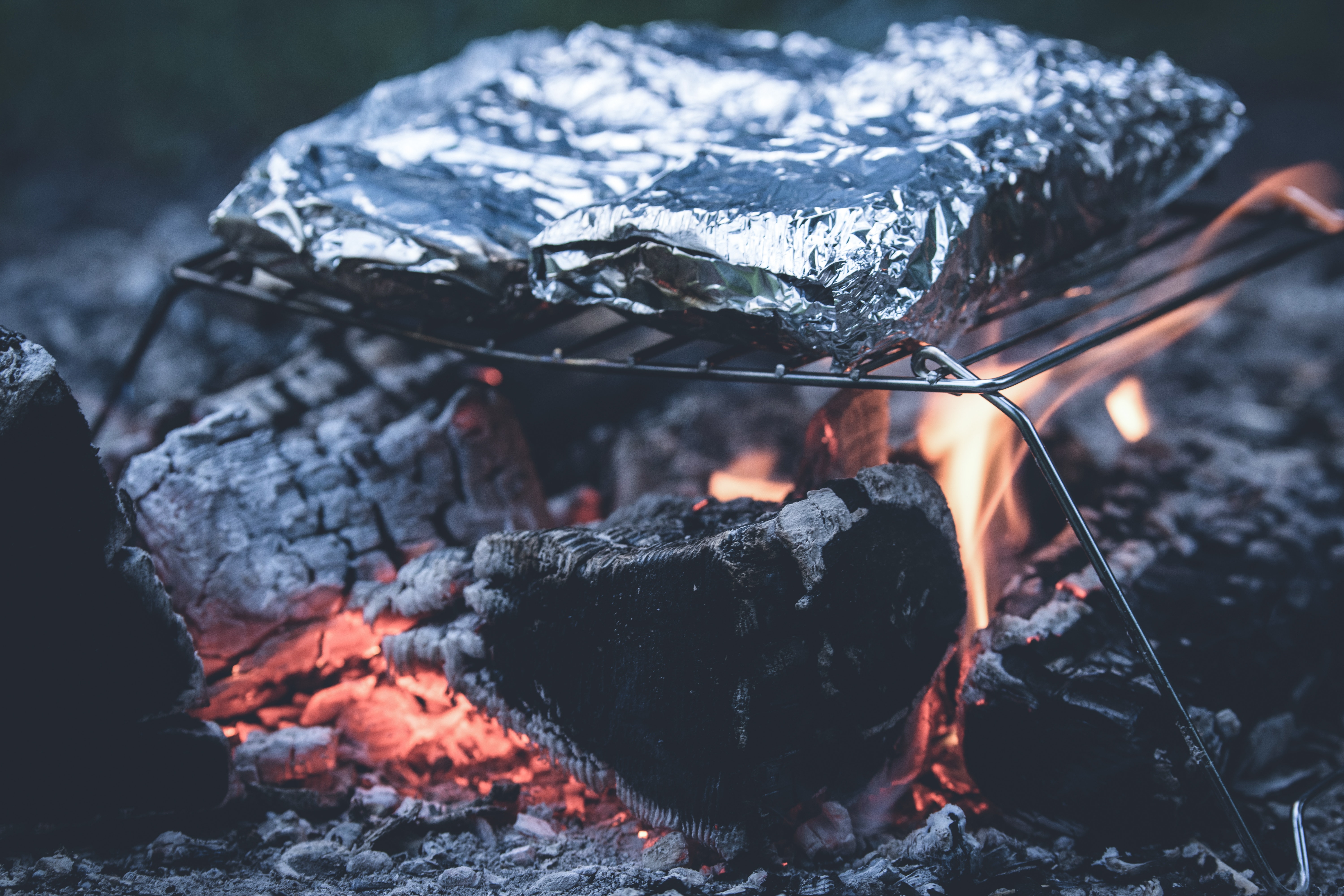 Foil Cooked on Metal Grill, Amber, Foil, Rock, Outdoors, HQ Photo