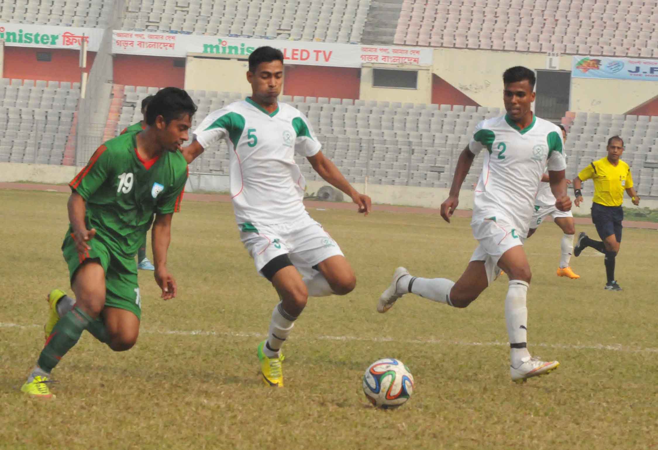 A moment of the friendly football match between Bangladesh Under-23 ...