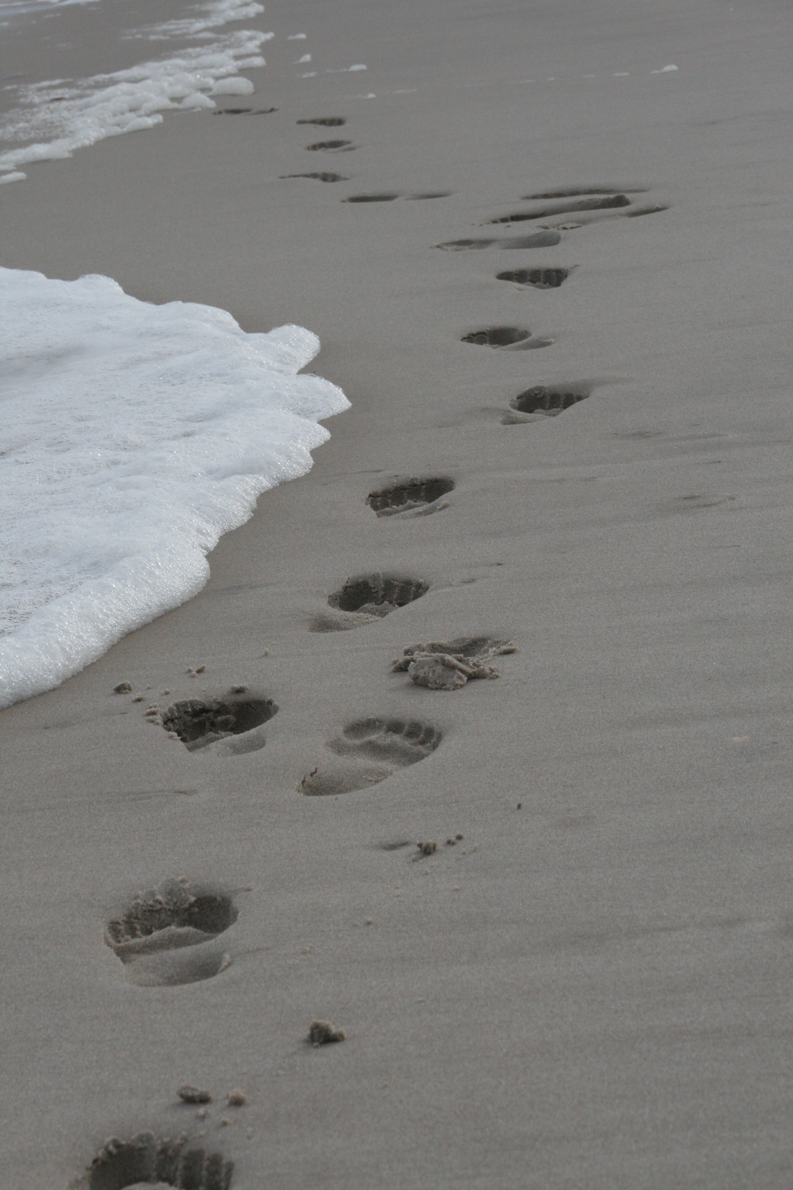 Footprints In The Sand, Beach, Foam, Footprints, Marks, HQ Photo