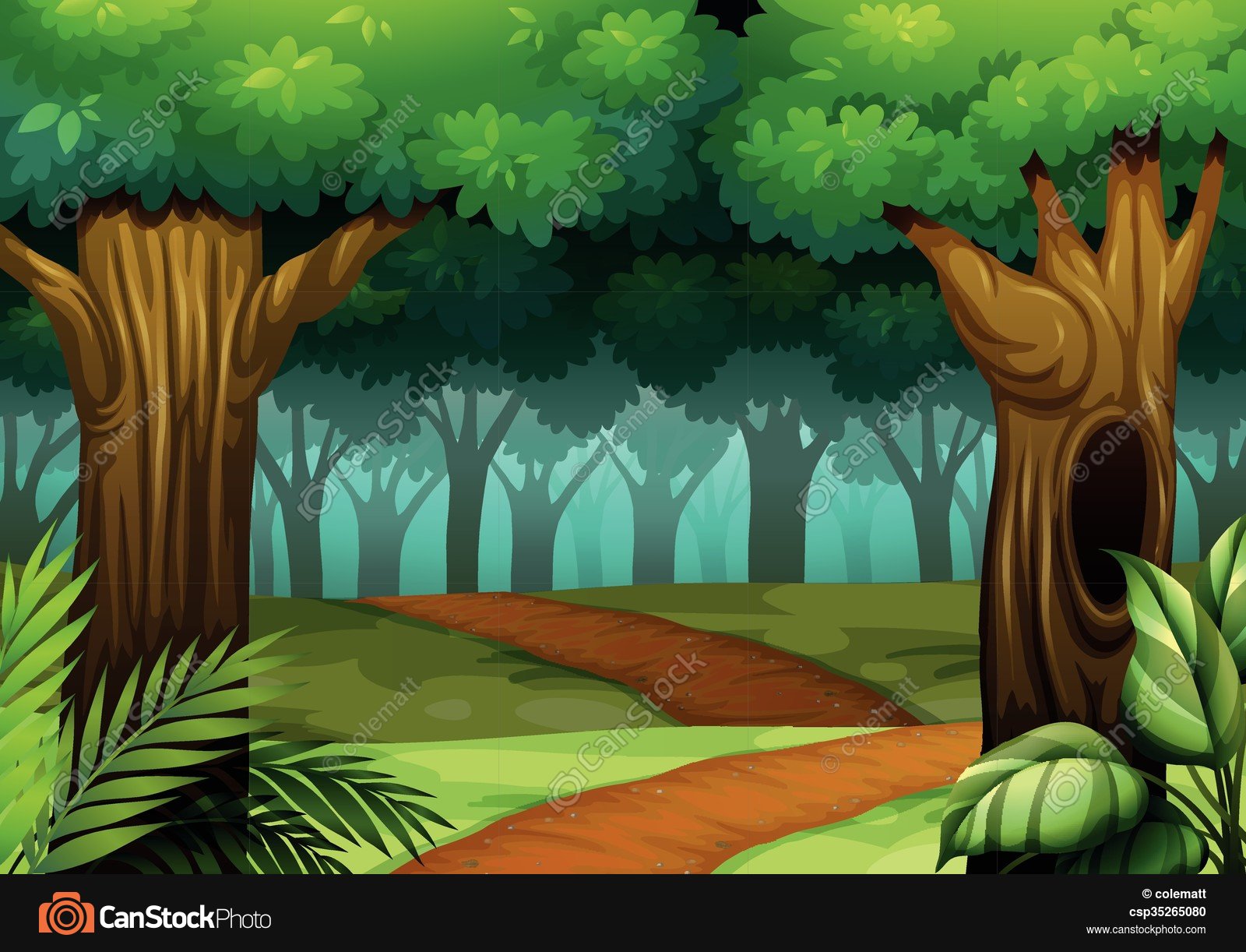 Forest scene with trail in the woods illustration vector - Search ...