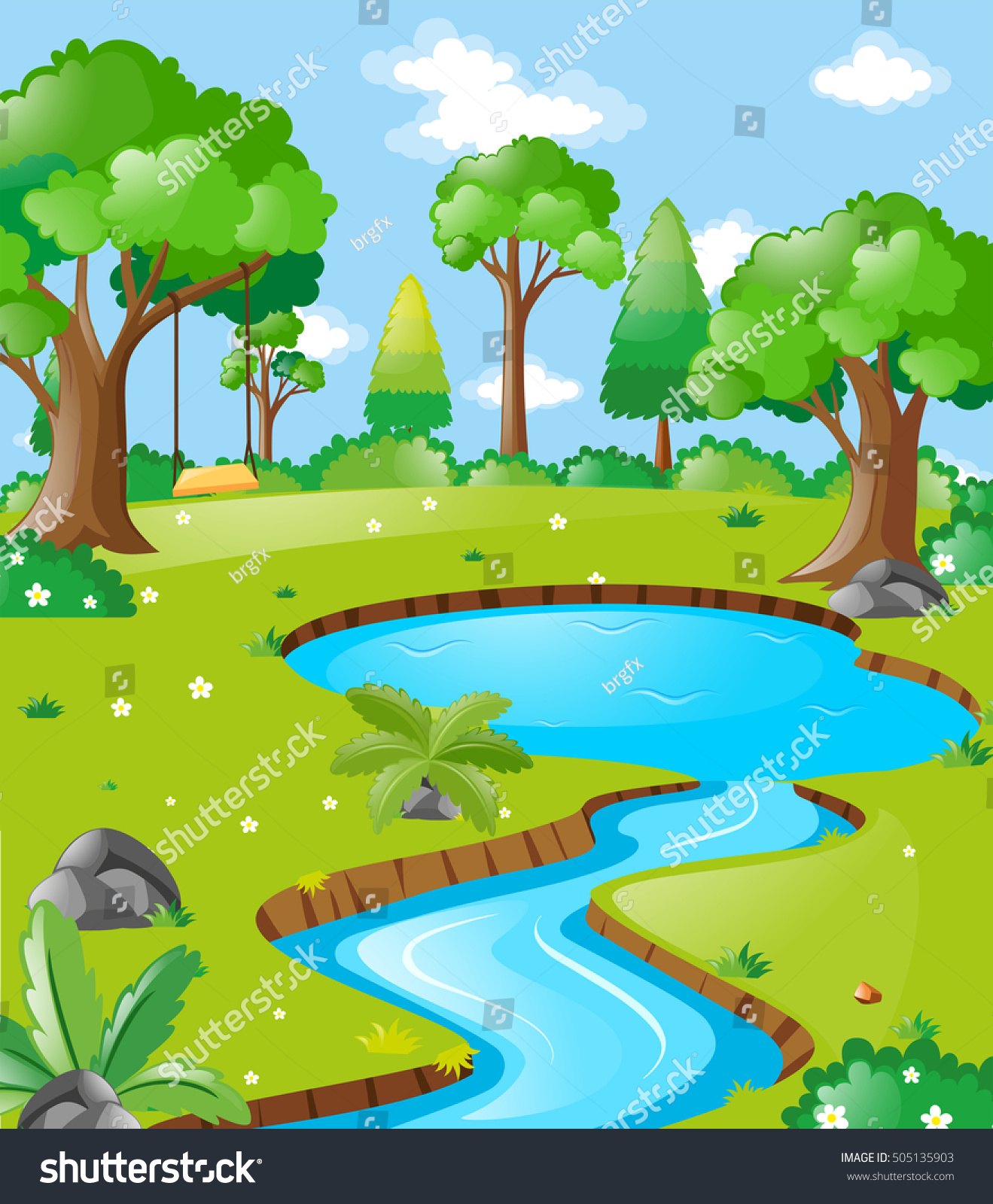 Scene River Forest Illustration Stock Vector 505135903 - Shutterstock