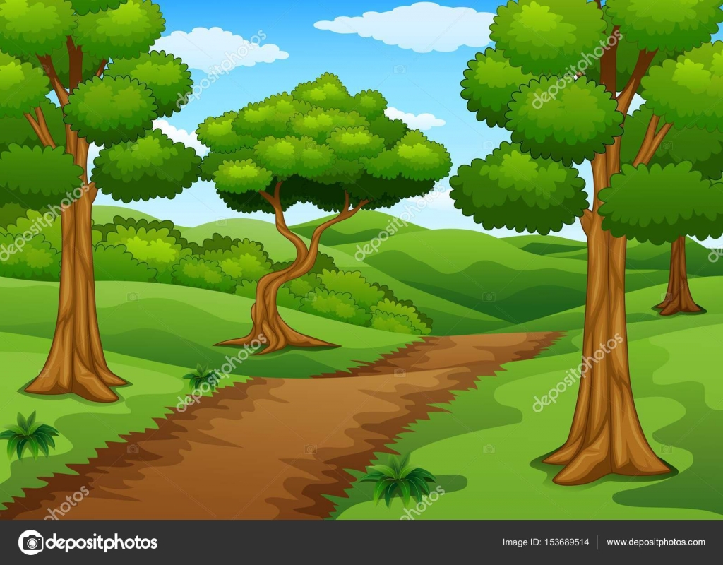 Forest scene with dirt trail — Stock Vector © dualoro #153689514