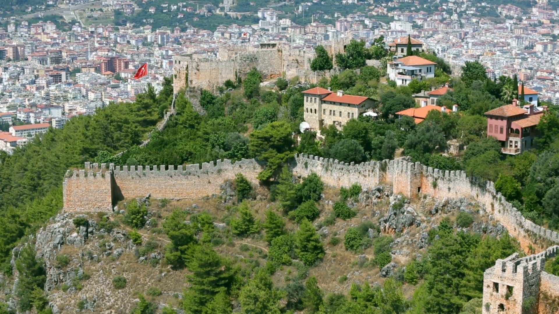 Castle of Alanya, fortress wall and towers, buildings Stock Video ...