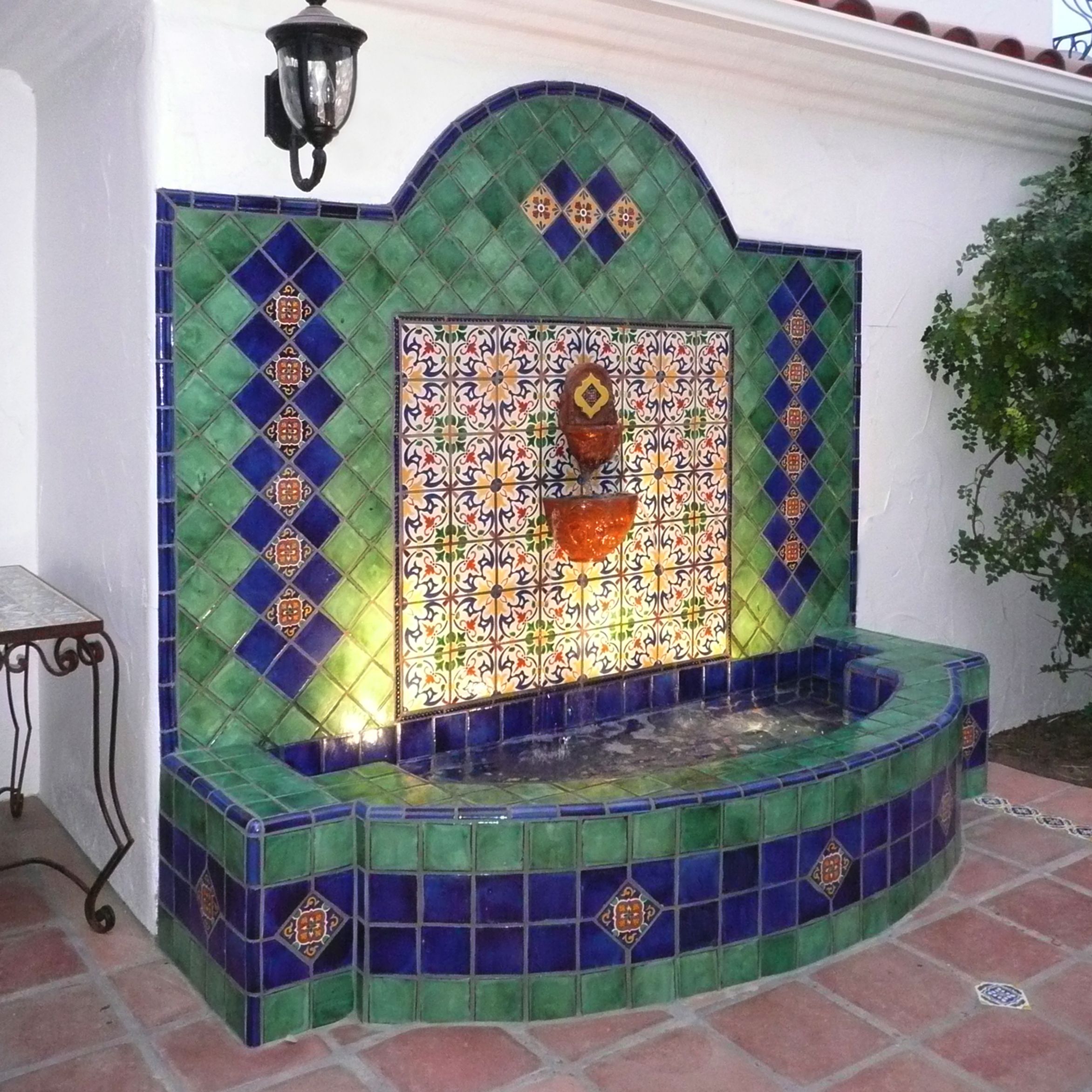 Wall fountain with lights using Mexican tiles by kristiblackdesigns ...