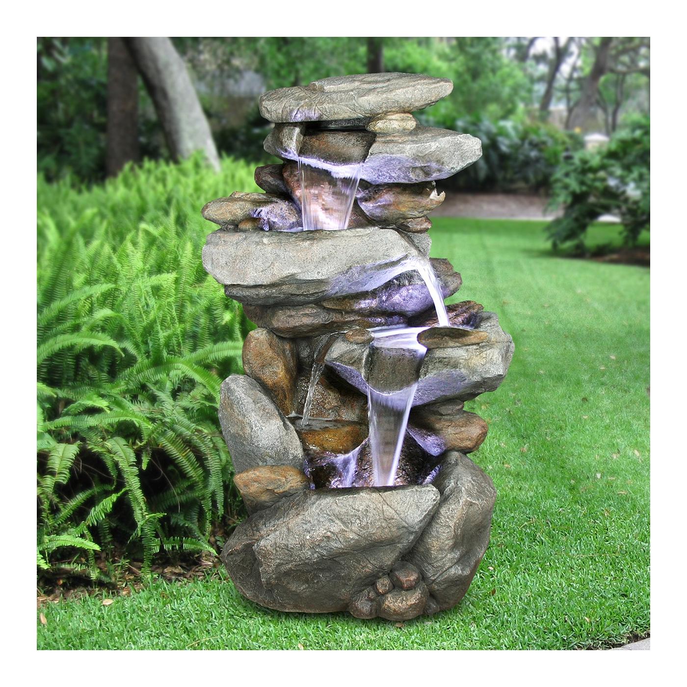 Outdoor Fountain And Graded Gray River Stone Also Water Fountain ...