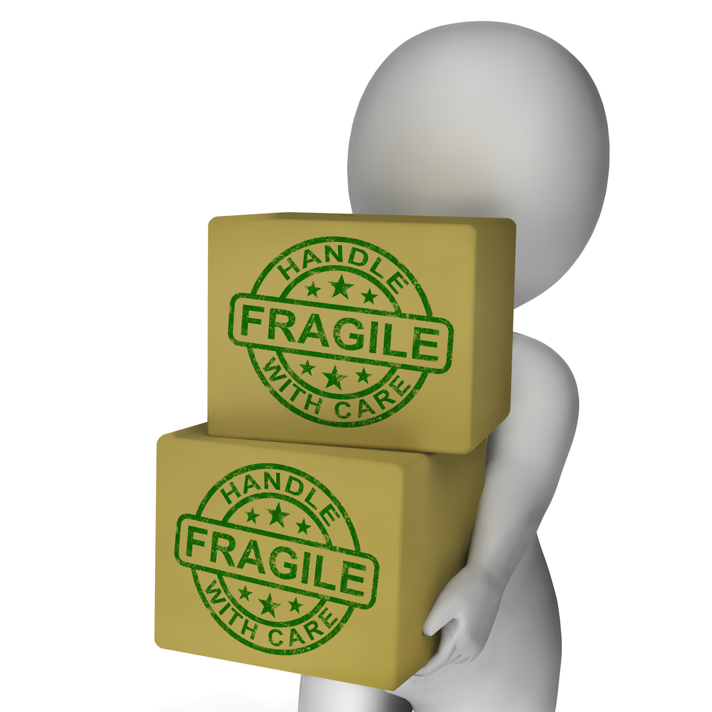 Fragile stamp on boxes showing breakable or delicate products photo