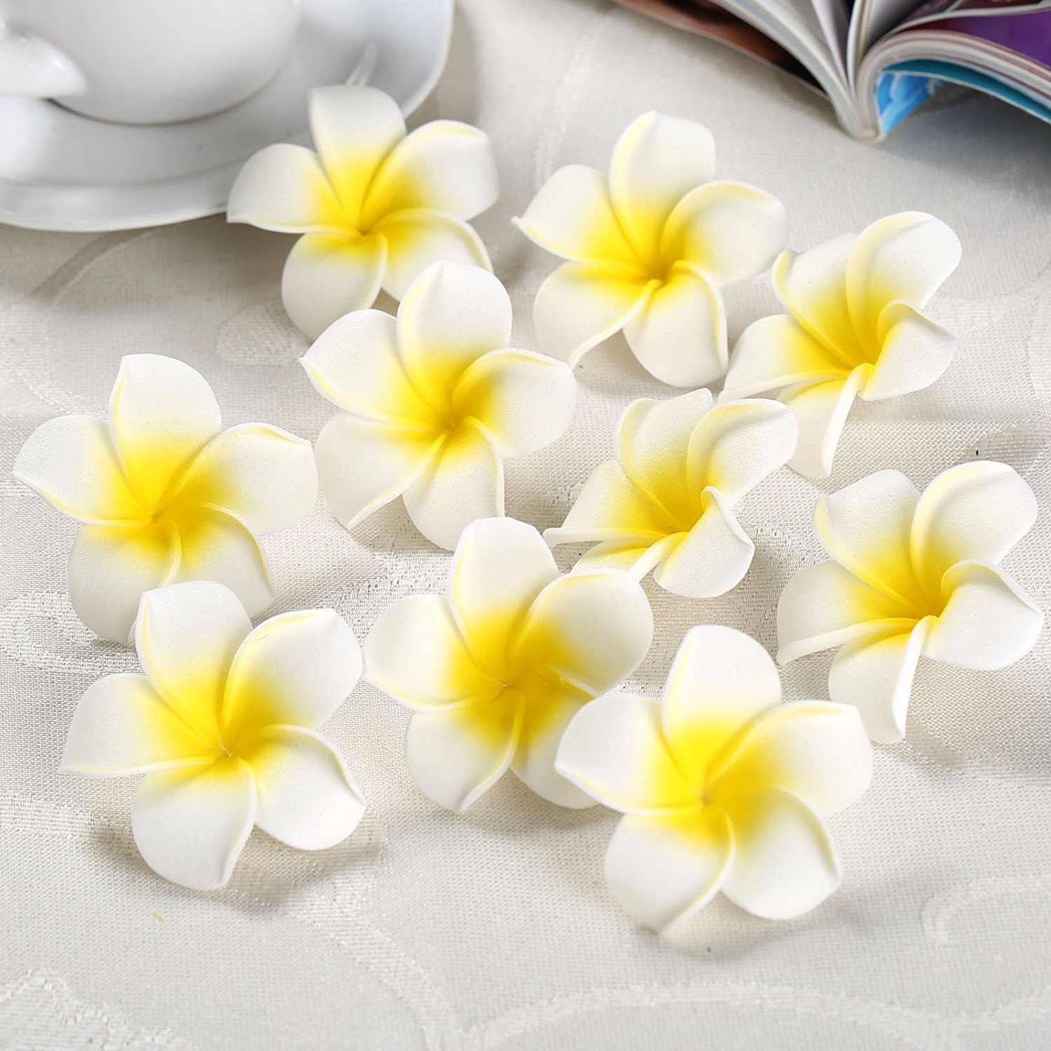 Amazon.com: 10pcs Artifical Foam Frangipani Flower Fake Plumeria For ...