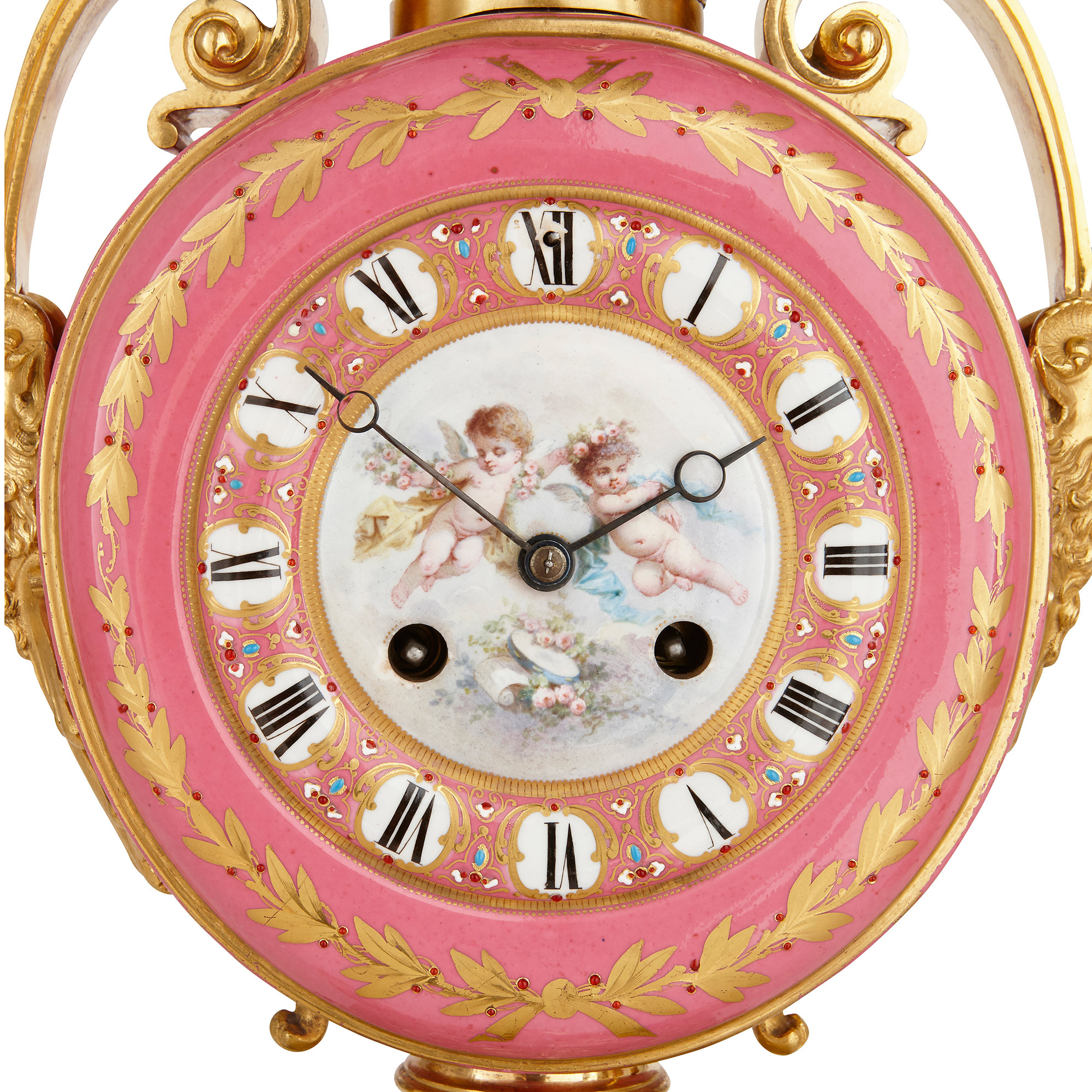 Sèvres style pink porcelain and ormolu antique French clock set ...
