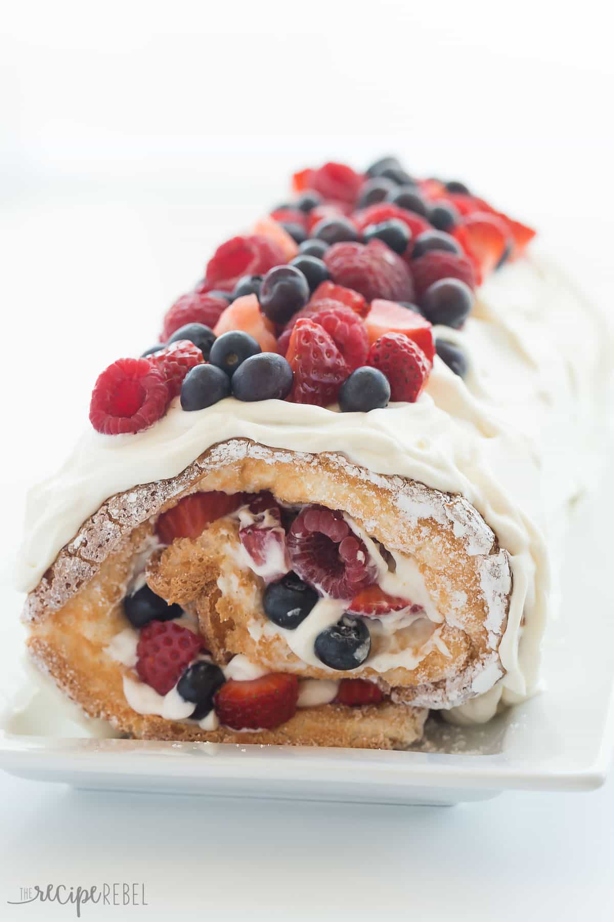 Berry Angel Food Cake Roll (red, white and blue dessert)
