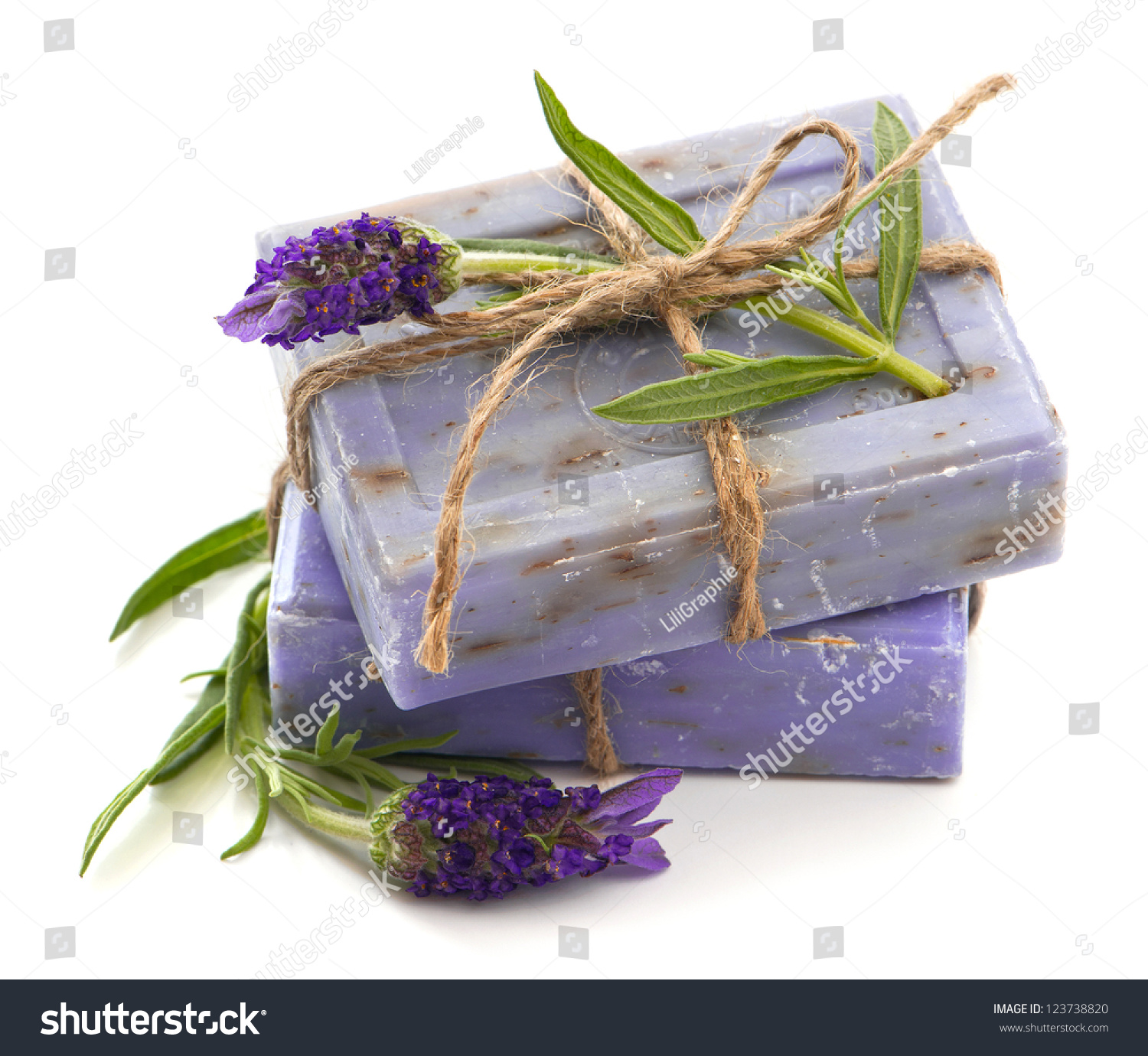 Closeup Lavender Soap Bars Fresh Blossoms Stock Photo 123738820 ...