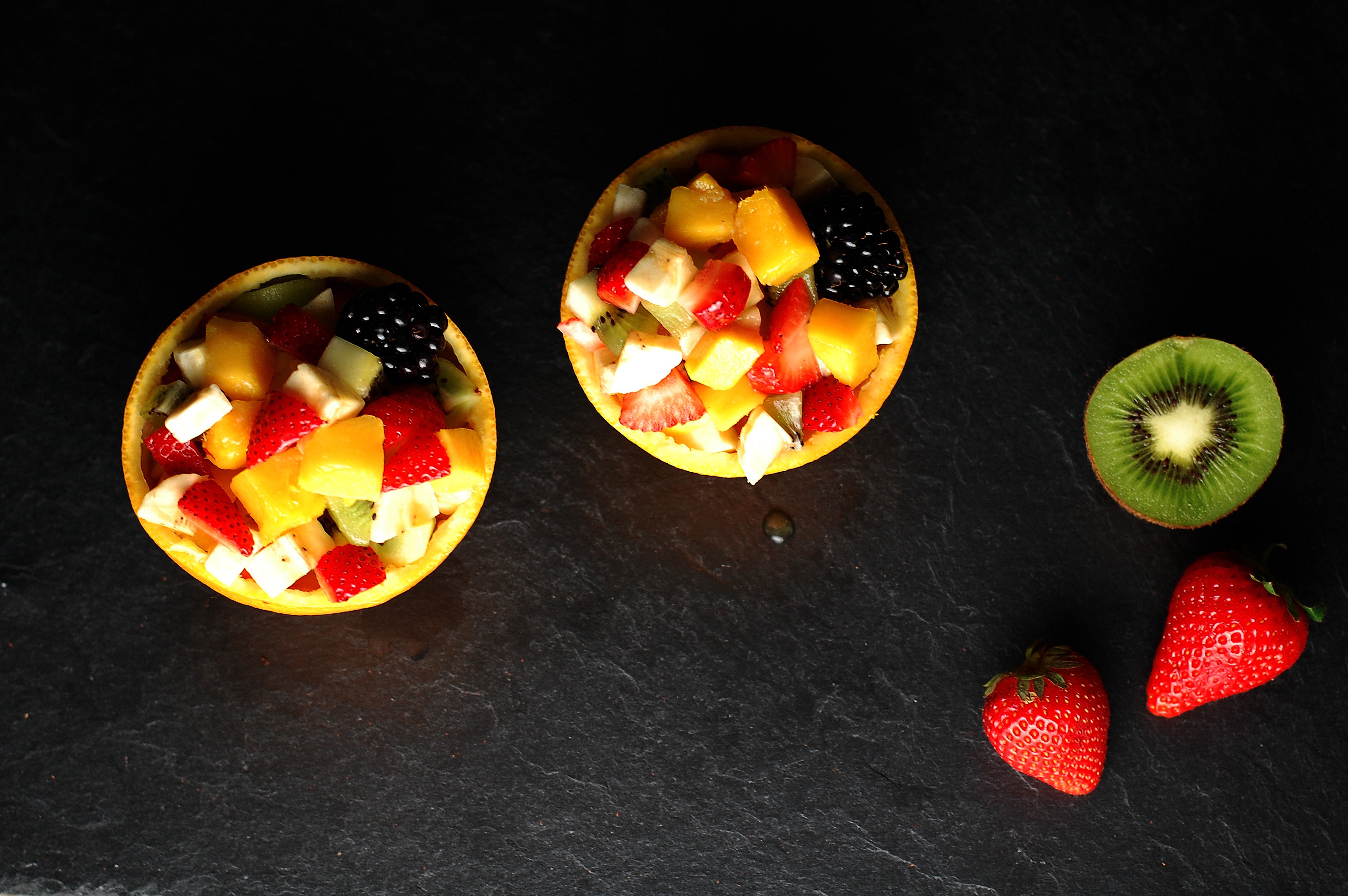 Fresh Fruit Salad with Milk and Honey Drizzle - Food and Flight