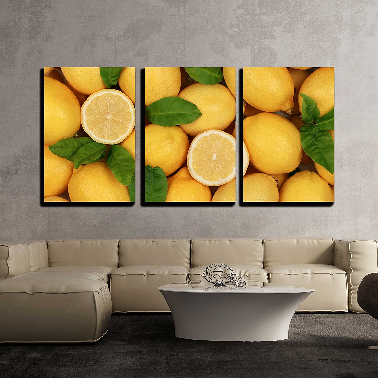 wall26-3 Piece Canvas Wall Art - Group of Fresh Lemons with Leaves ...