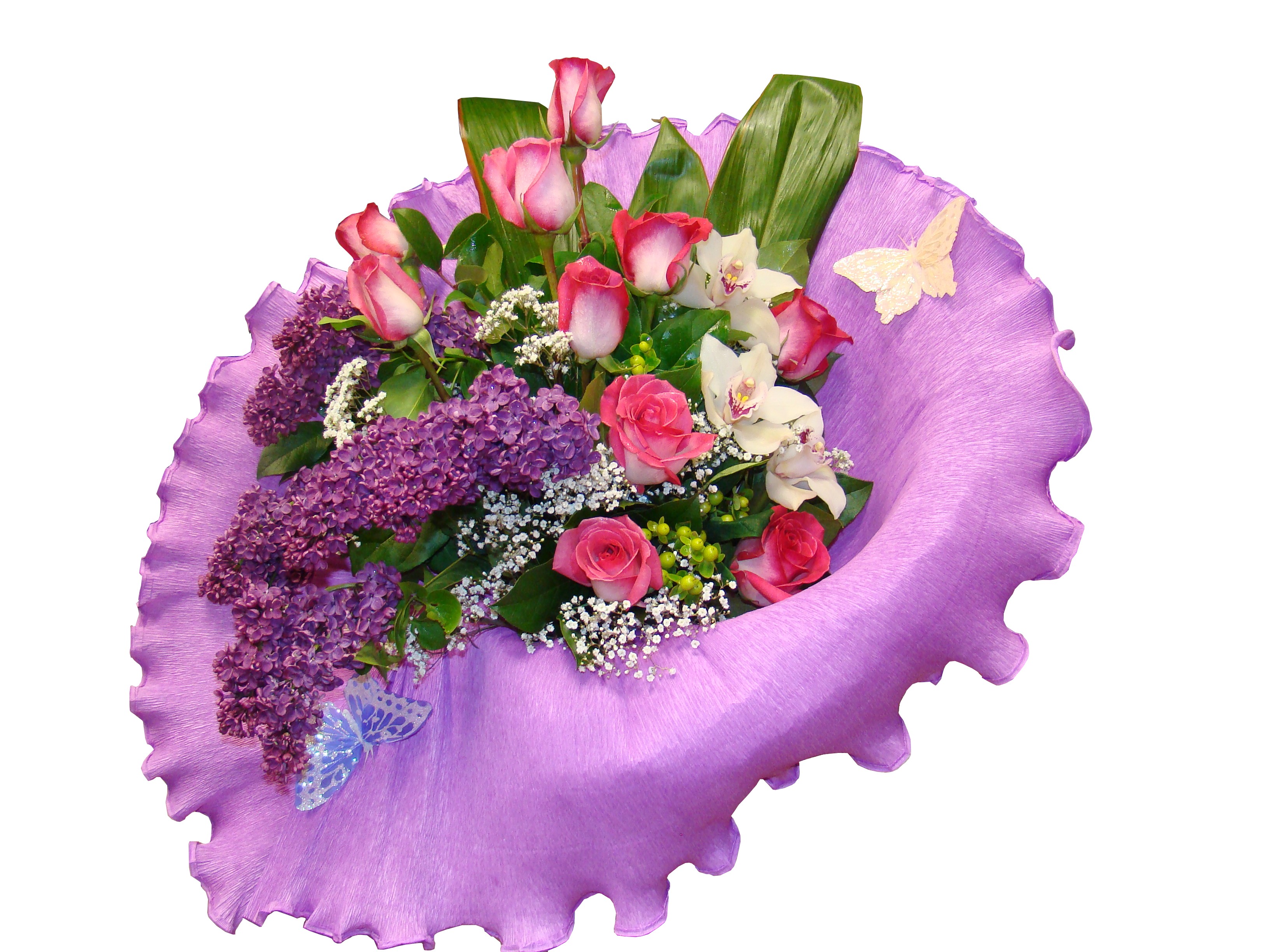 Pink Roses And Lilac Flower Arrangement - Event Flowers NY