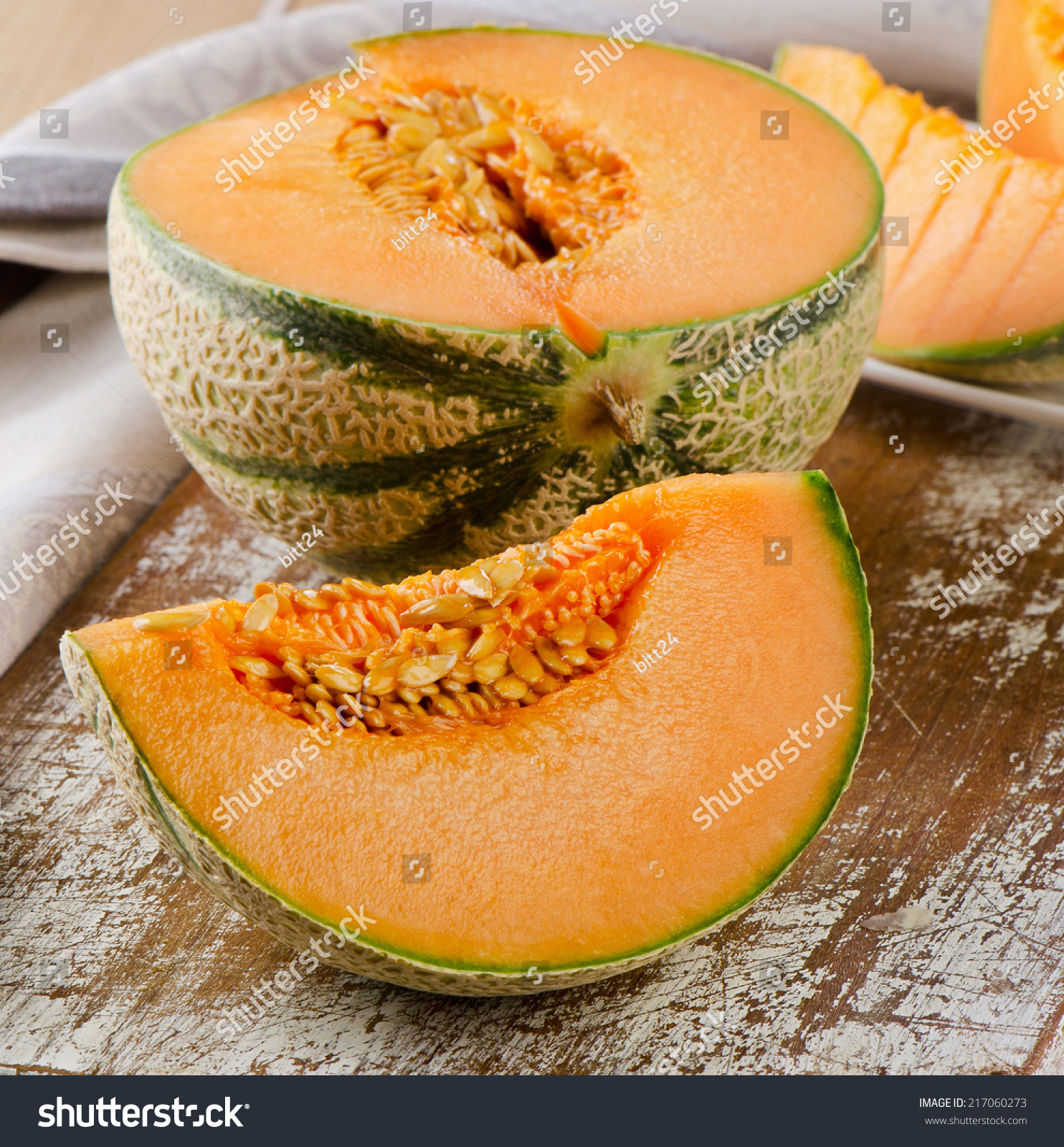 Fresh Melon On Wooden Board Selective Stock Photo 217060273 ...