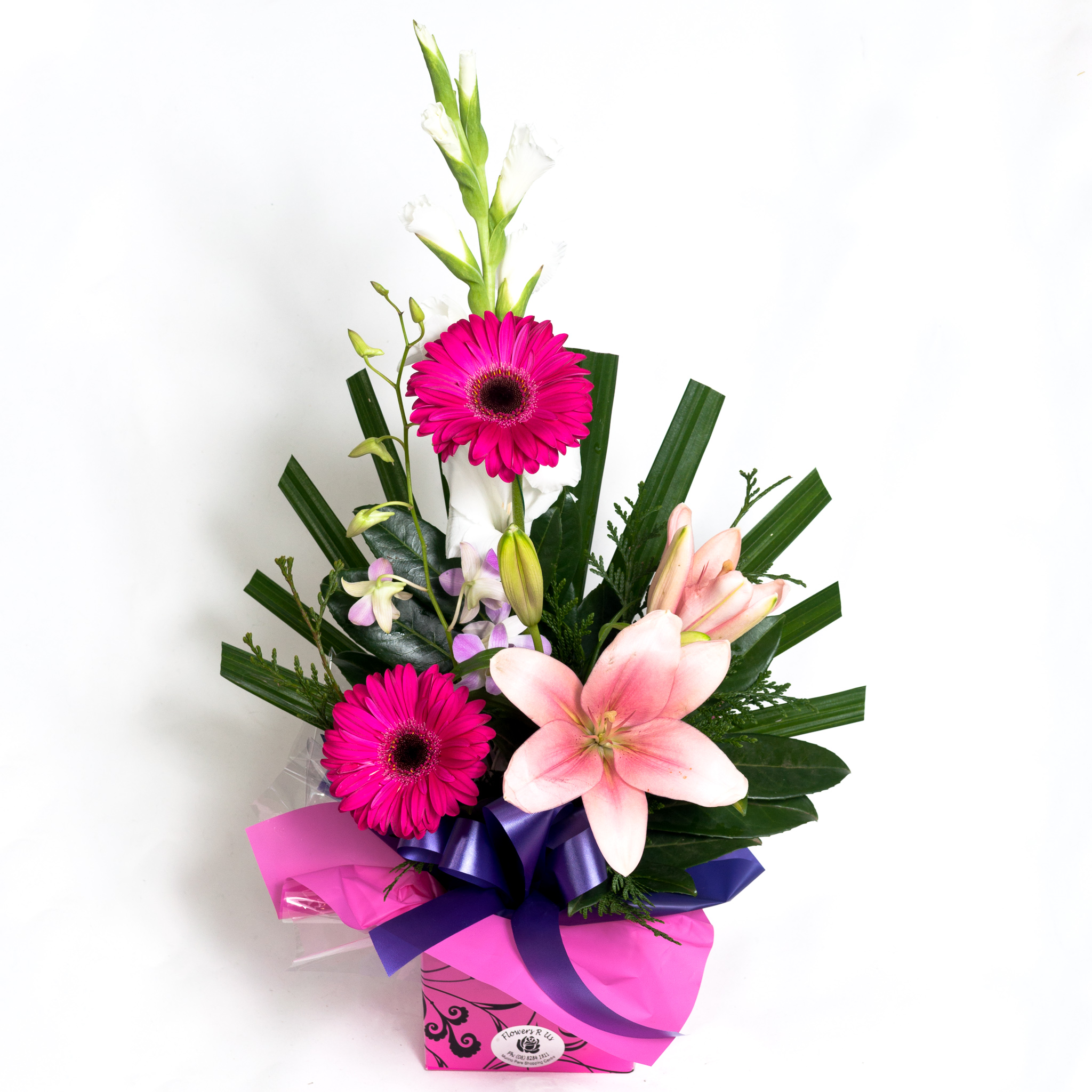 Pink & Purple Box Arrangement With Gerberas, Orchids & Lillies ...