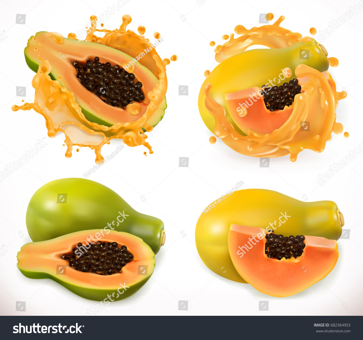 Papaya Juice Fresh Fruit 3d Vector Stock Vector 682364953 - Shutterstock