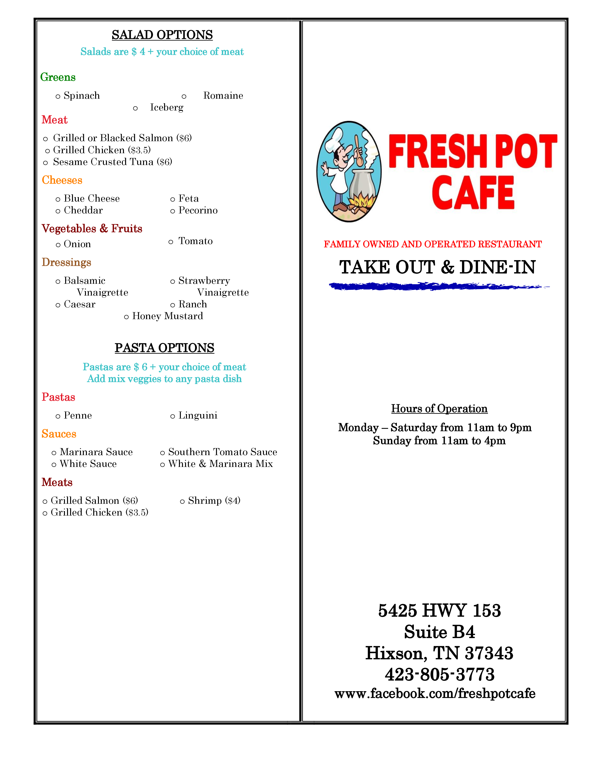 Fresh Pot Cafe Menu, Menu for Fresh Pot Cafe, Hixson, Chattanooga ...