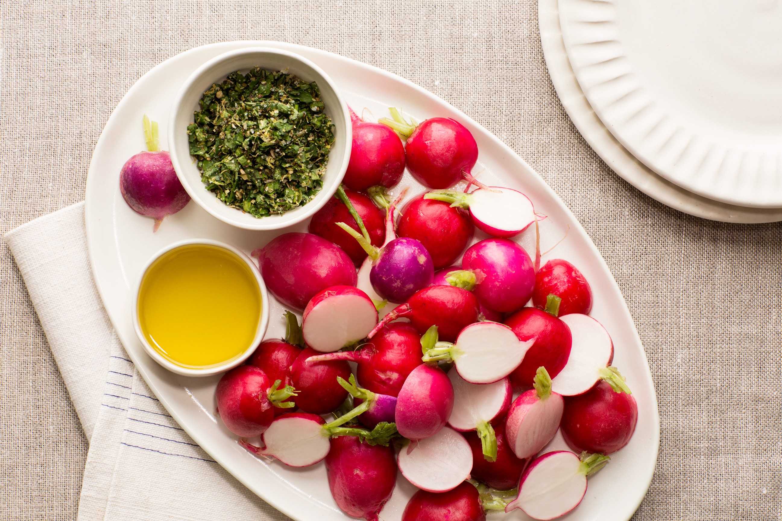 Radishes with Herbed Salt and Olive Oil recipe | Epicurious.com
