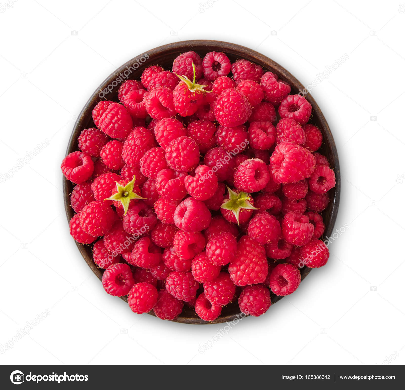 Red fresh raspberries bowl isolatedon white — Stock Photo © Milkos ...