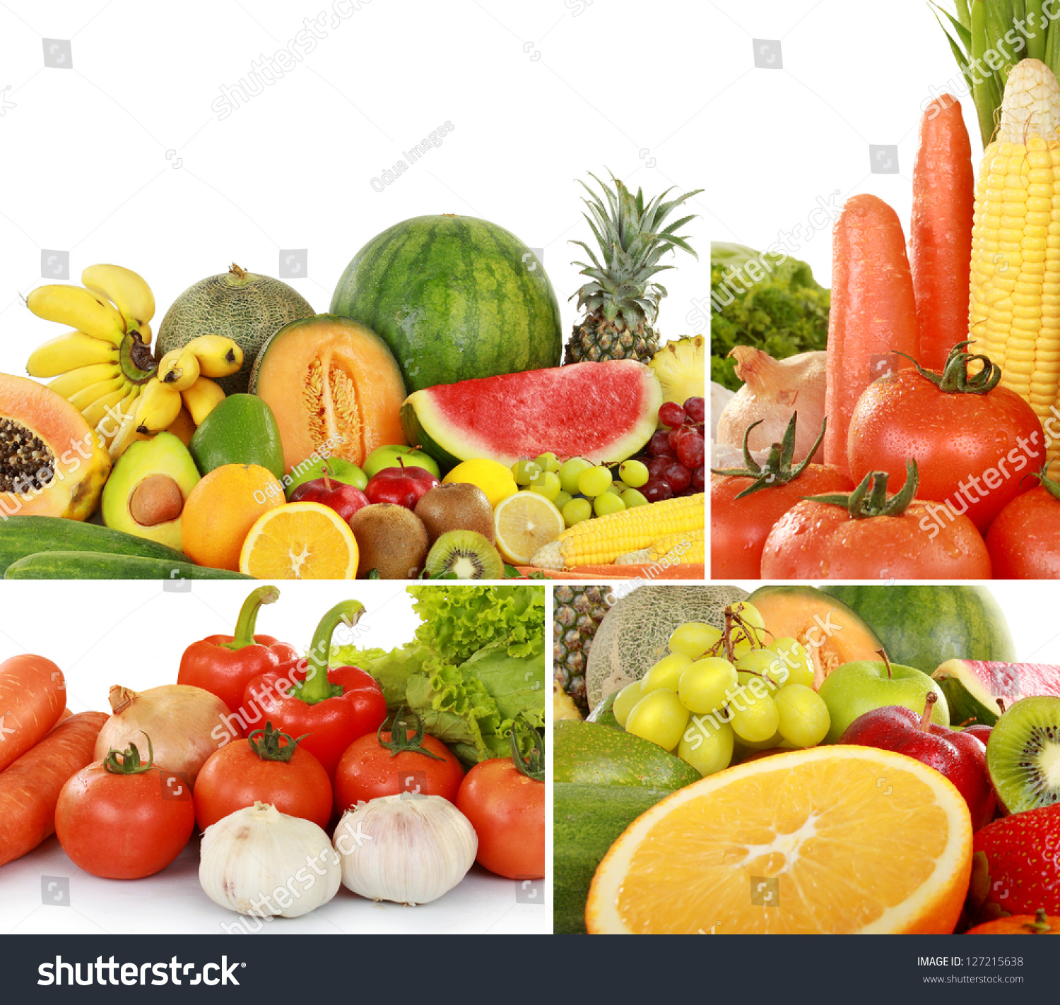 Collage Fresh Fruits Vegetables Isolated On Stock Photo (Royalty ...