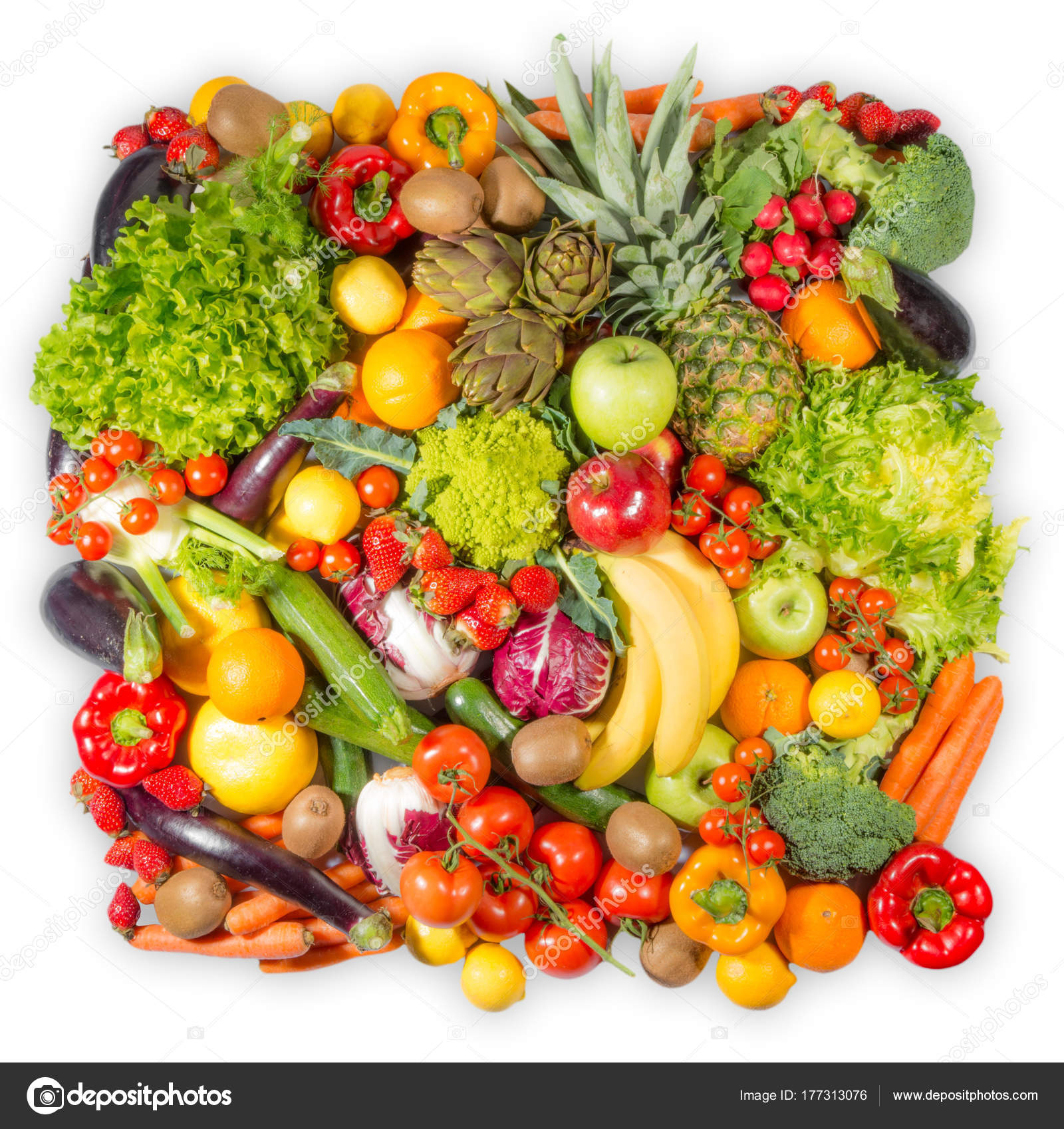 fruit and vegetables collage on white background — Stock Photo ...