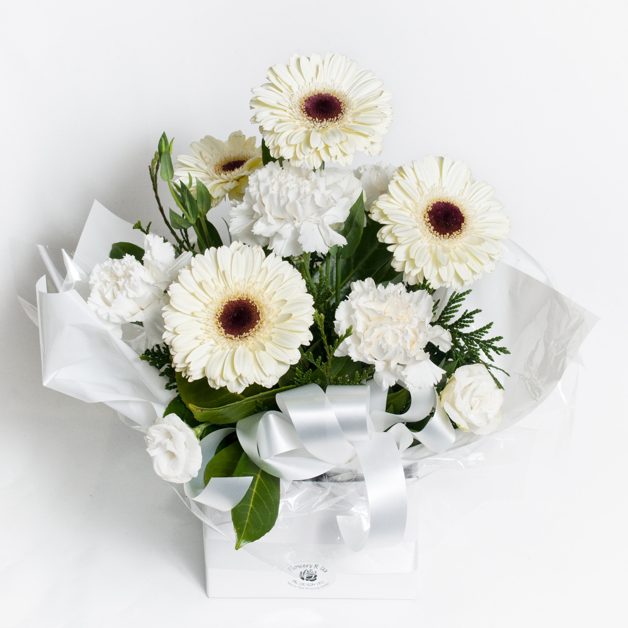 All White Round Box Arrangement | Flowers R Us