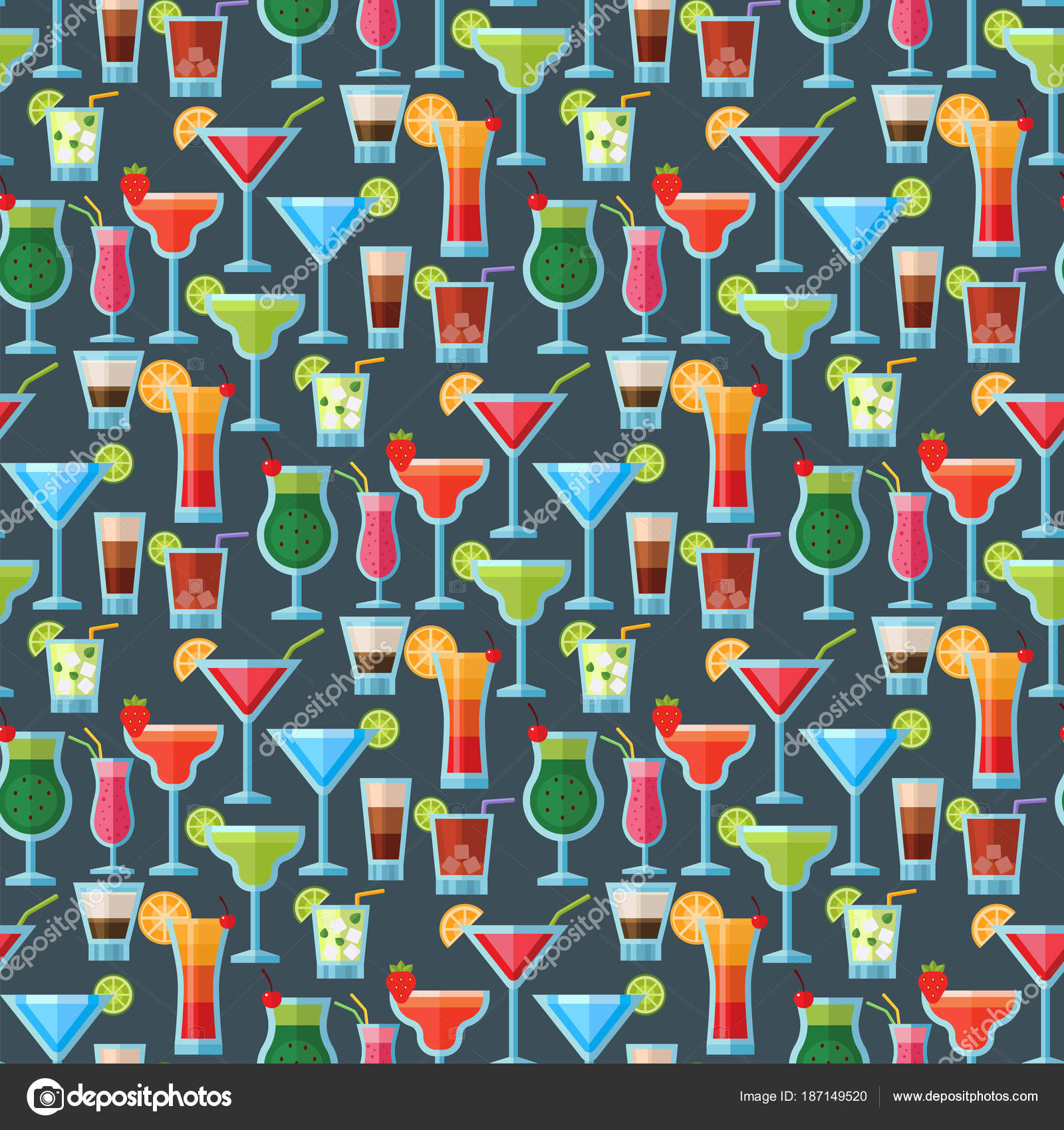 Alcoholic cocktails seamless pattern background fruit cold drinks ...